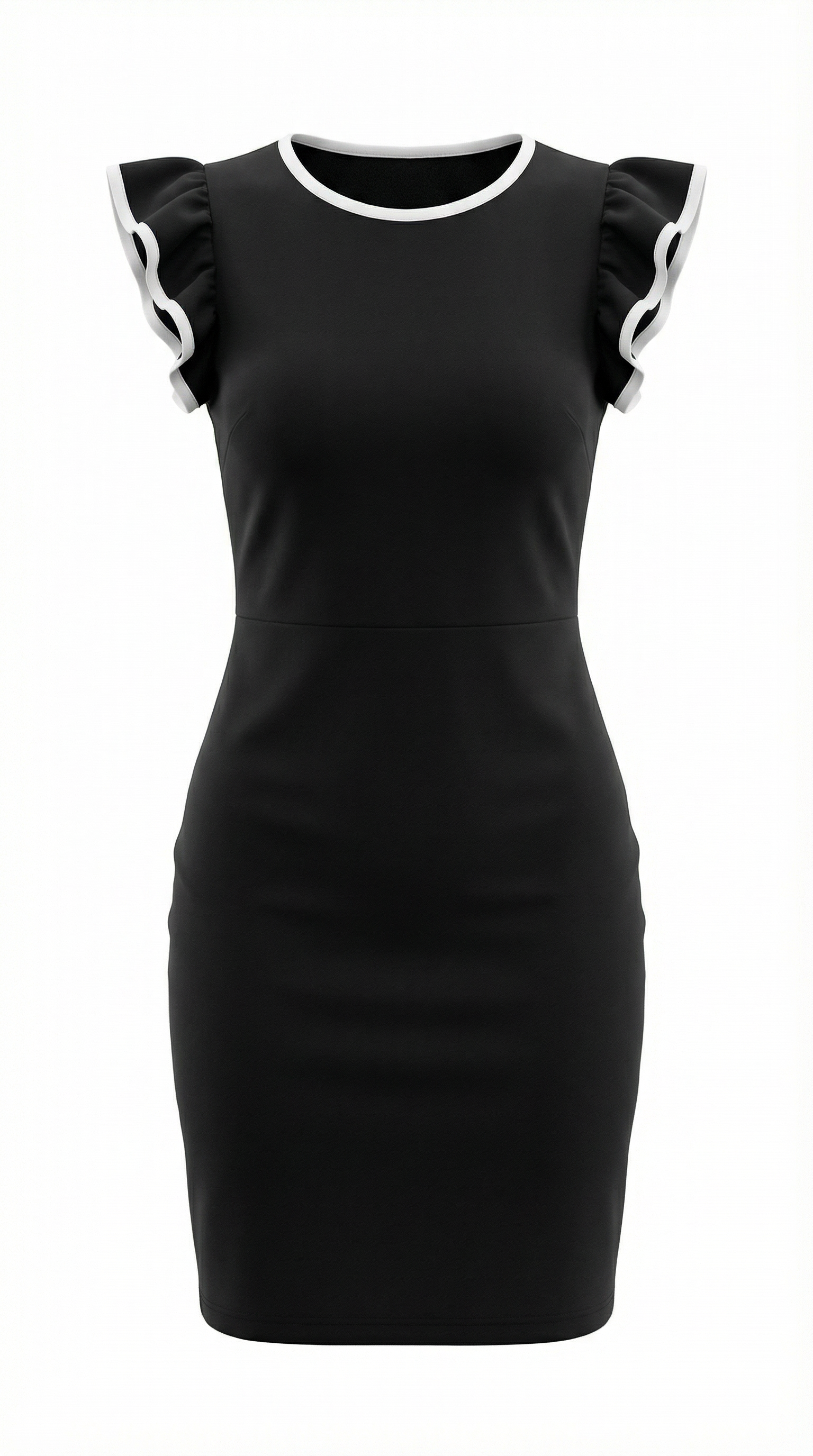 Siyah Kısa Kollu Kontrast Biyeli Mini Elbise