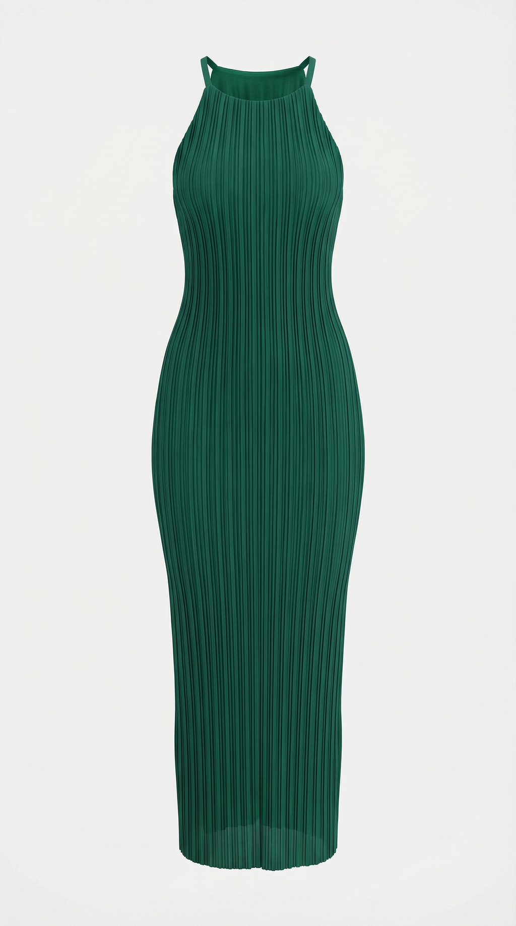 Zümrüt Renk Piliseli Halter Yaka Elbise