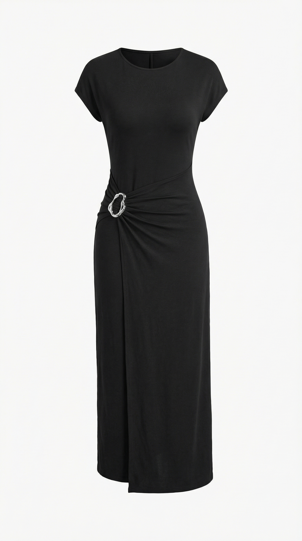 Toka Detaylı Siyah Modal Maxi Elbise