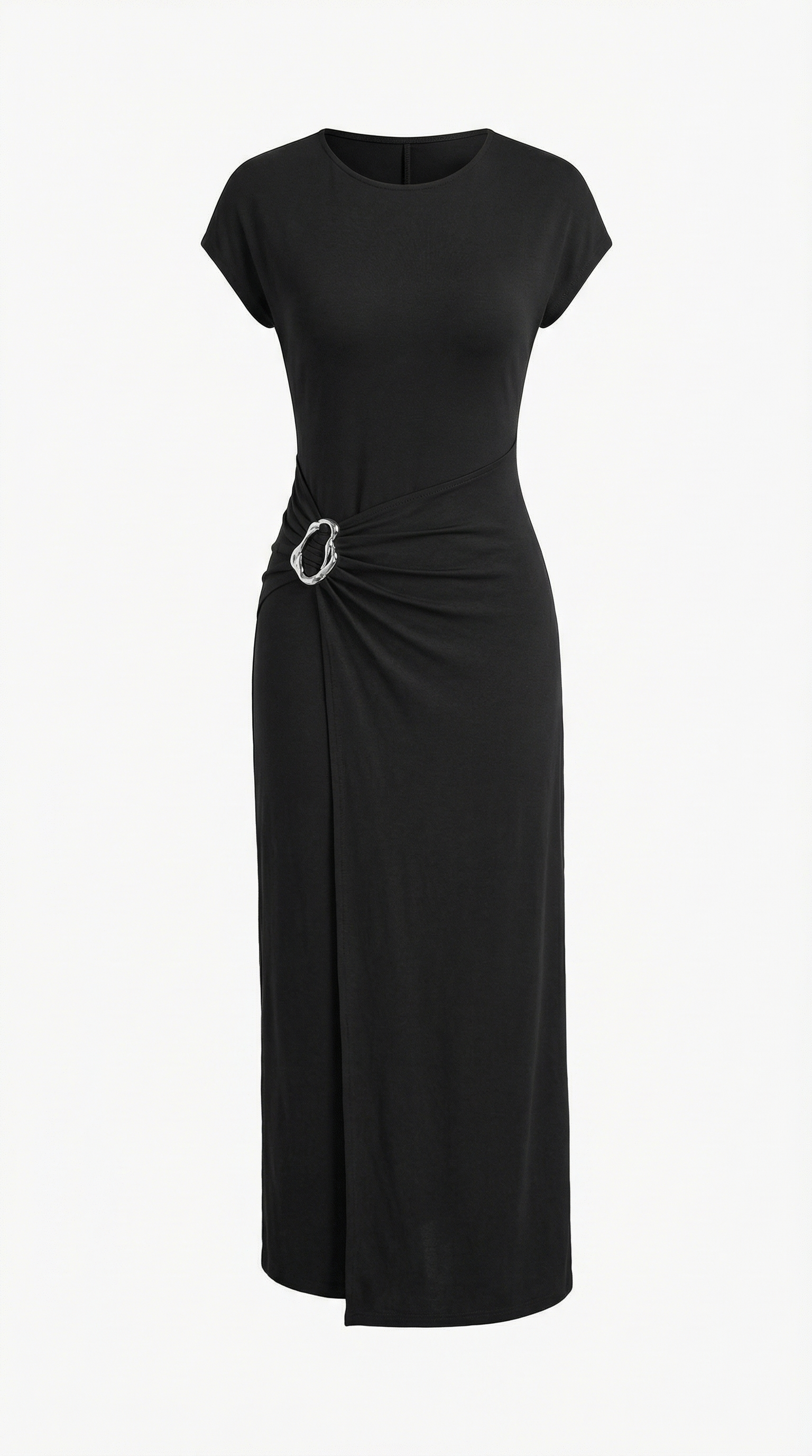 Toka Detaylı Siyah Modal Maxi Elbise