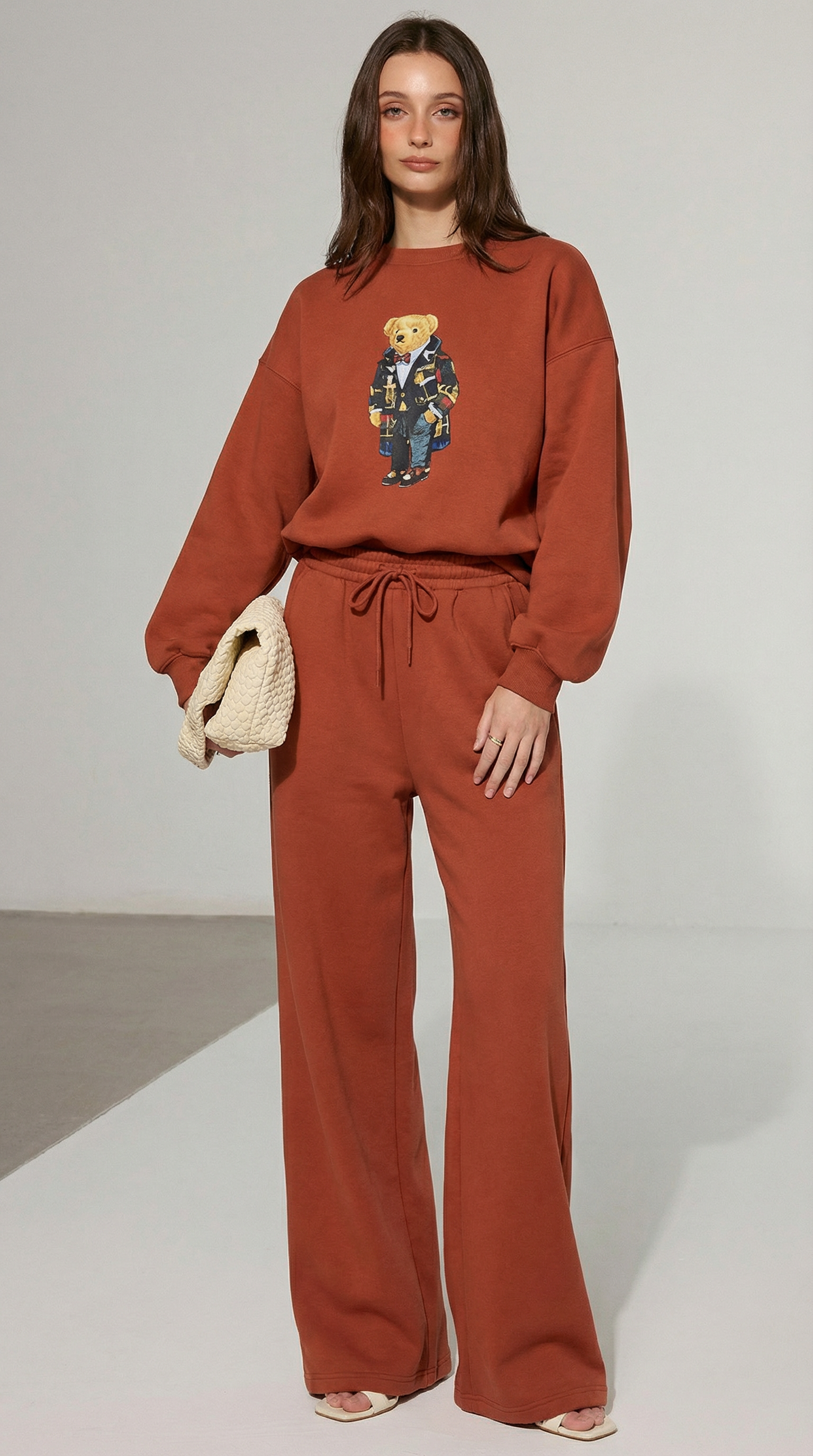 Kiremit Renkli Grafik Baskılı Sweat Takım