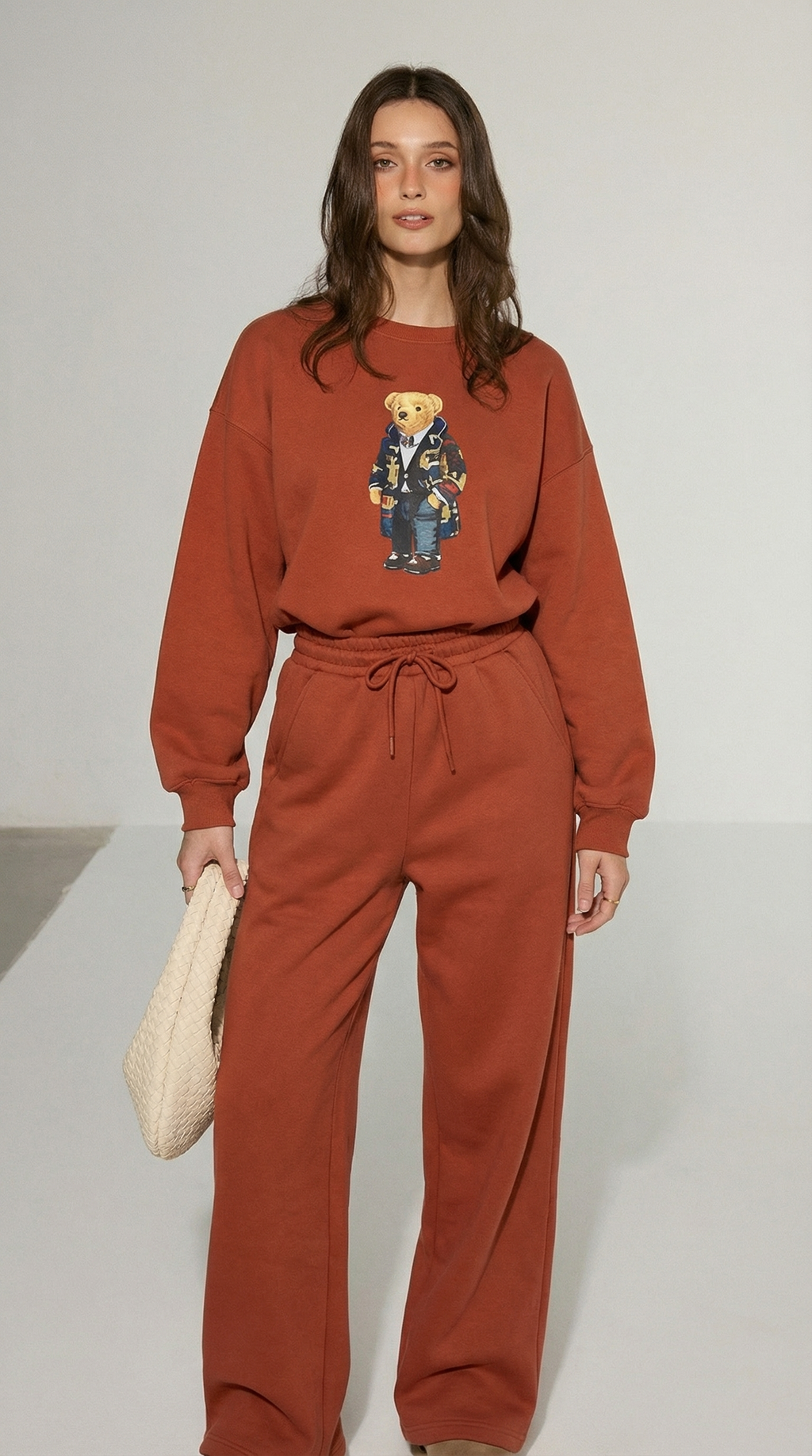 Kiremit Renkli Grafik Baskılı Sweat Takım