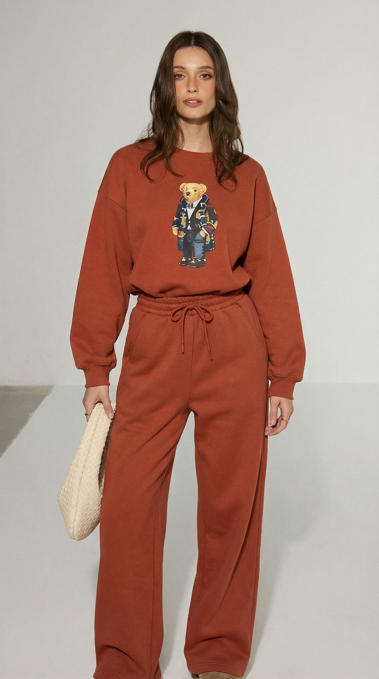 Kiremit Renkli Grafik Baskılı Sweat Takım