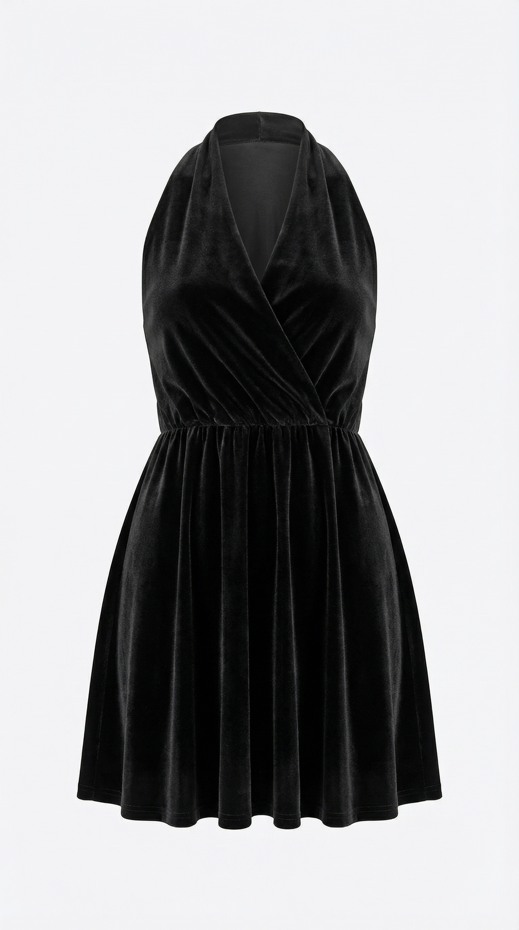 Kadife Siyah Boyundan Geçmeli Mini Elbise