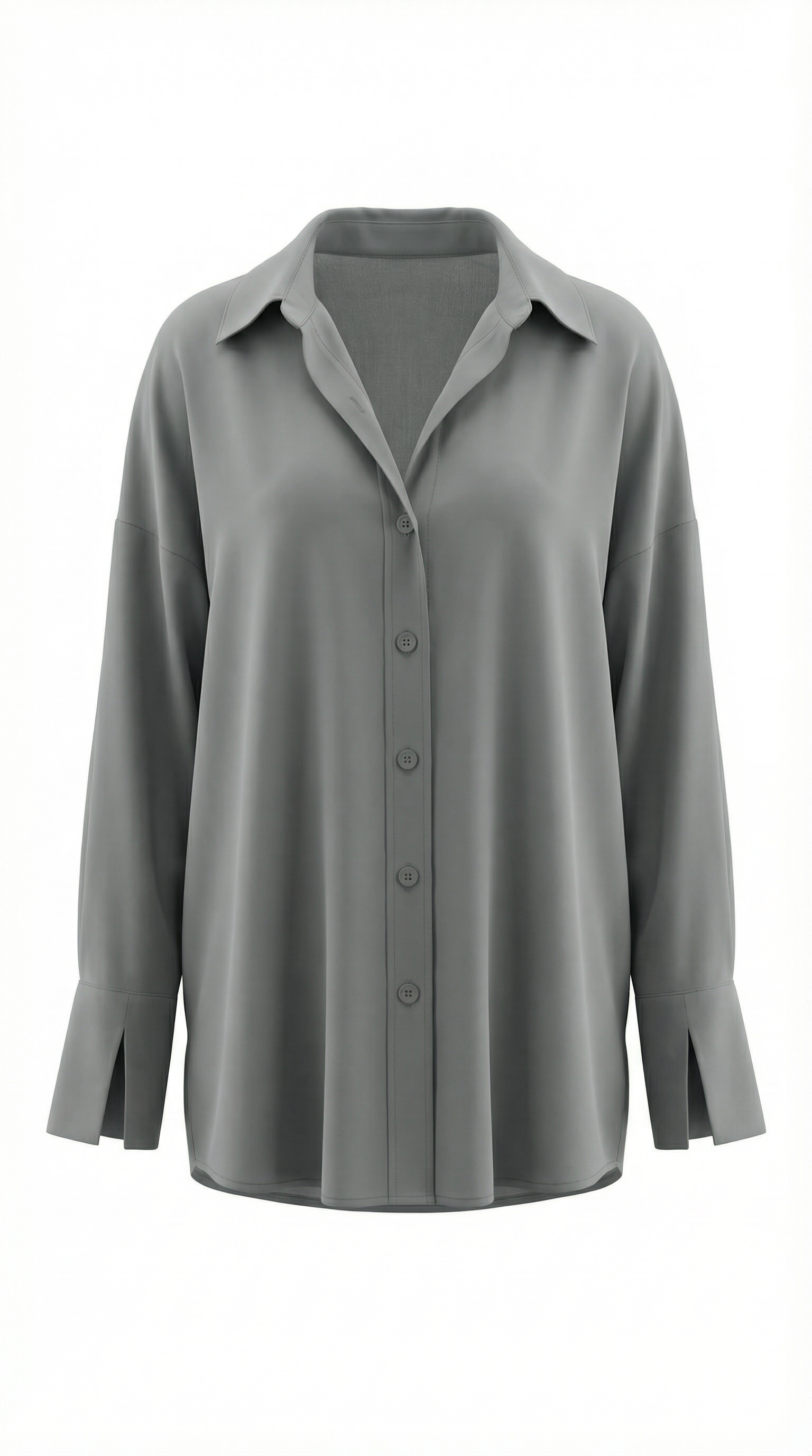 Geniş Manşetli Dökümlü Gömlek - Gri