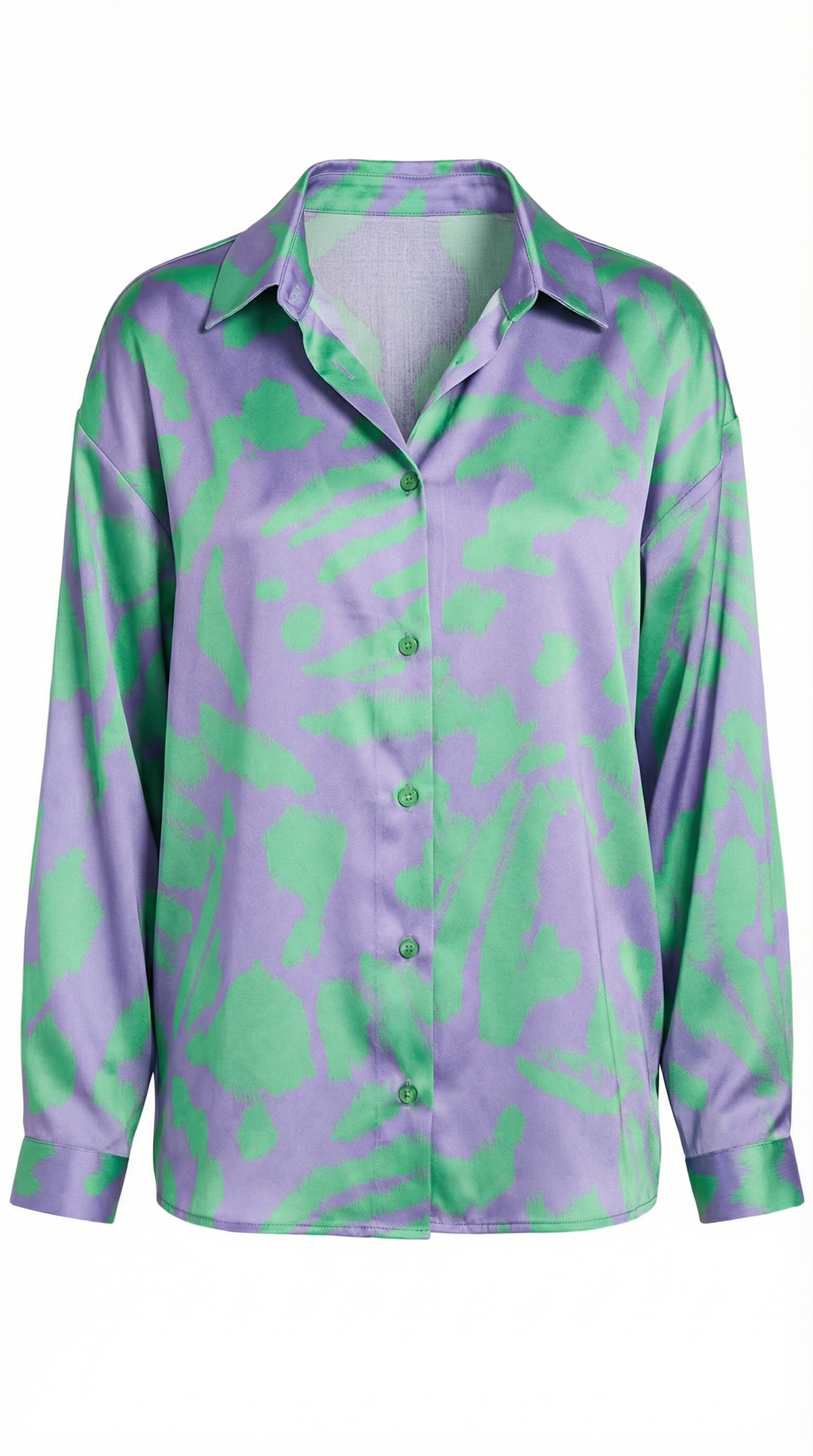 Yeşil-Mor Desenli Dökümlü Gömlek
