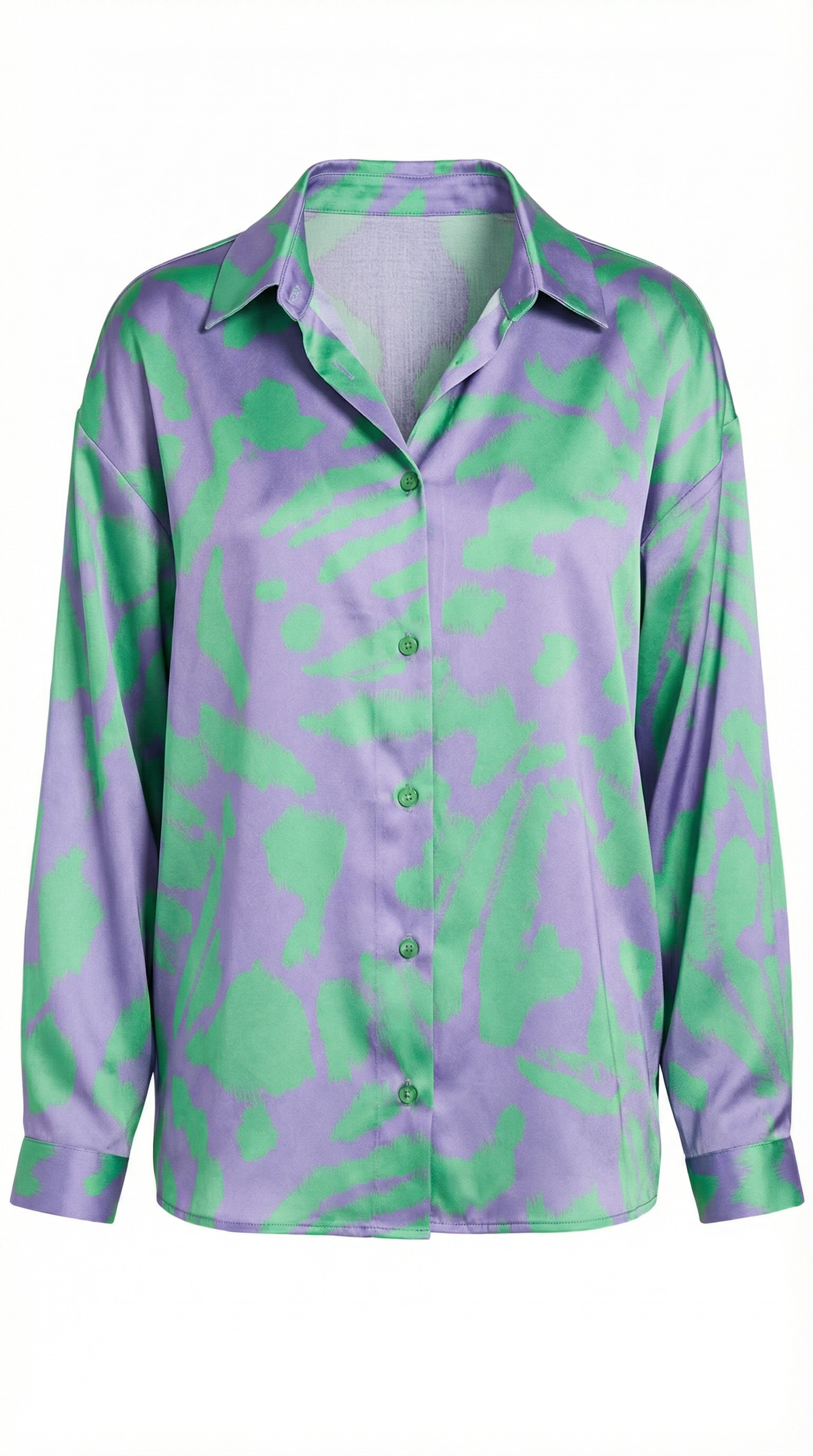 Yeşil-Mor Desenli Dökümlü Gömlek