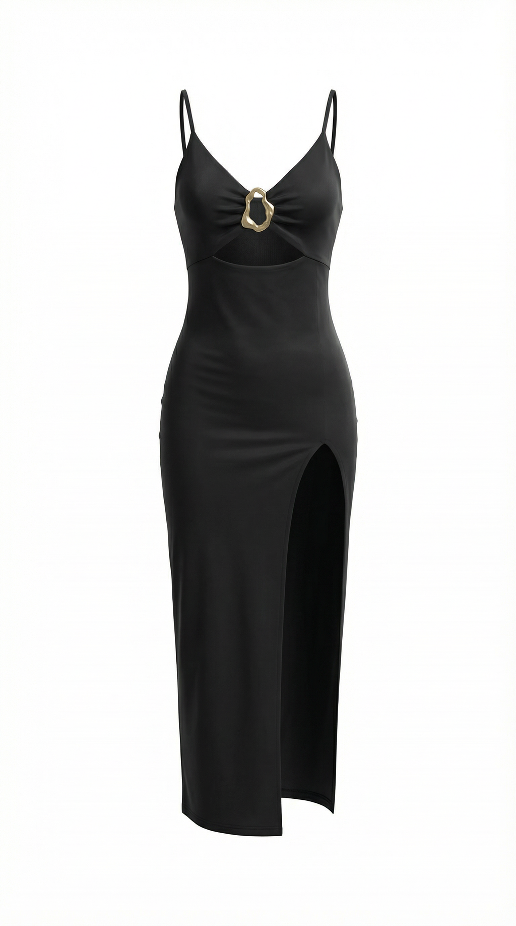 Kadın Ip Askılı Toka Detaylı Yırtmaçlı Janjan Krep Elbise