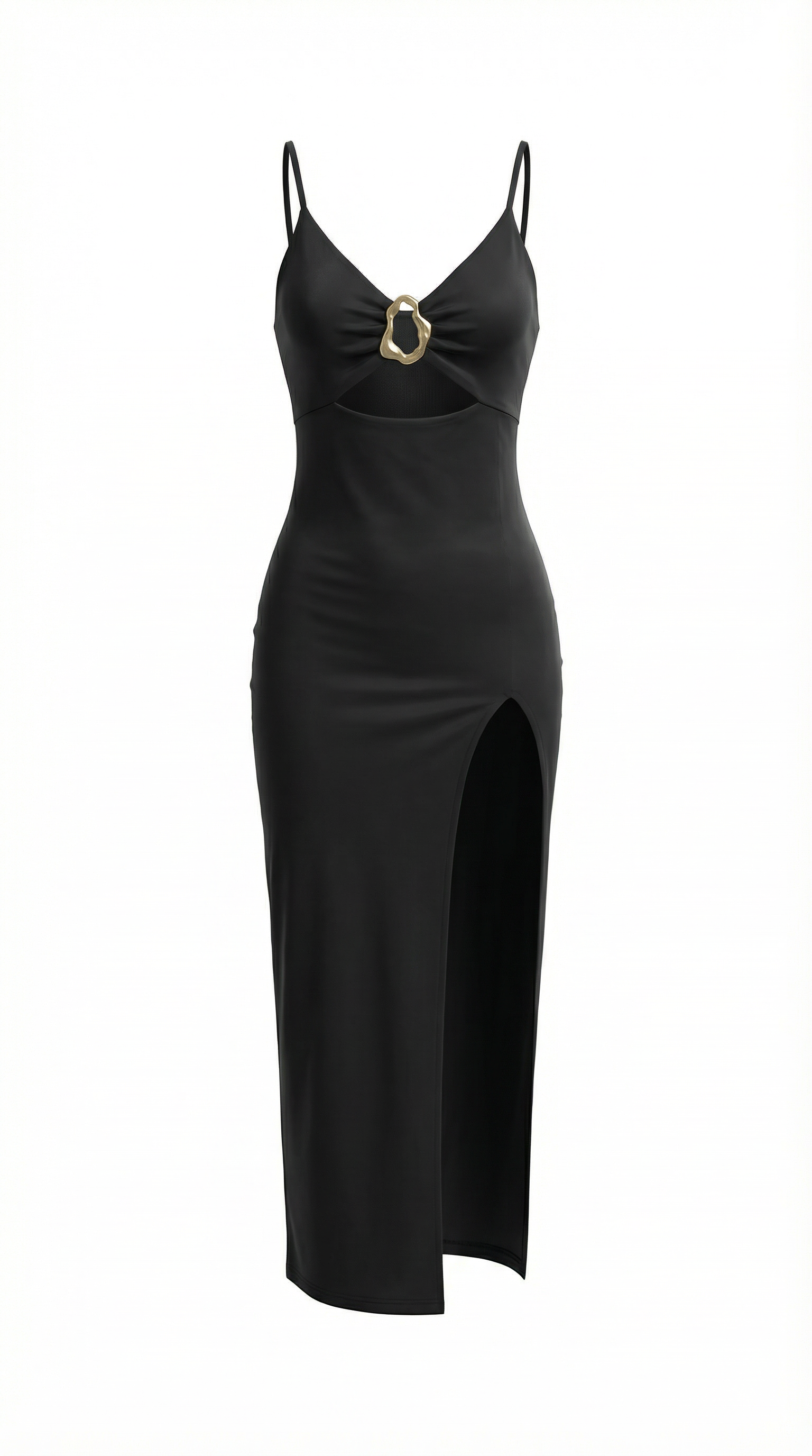 Kadın Ip Askılı Toka Detaylı Yırtmaçlı Janjan Krep Elbise