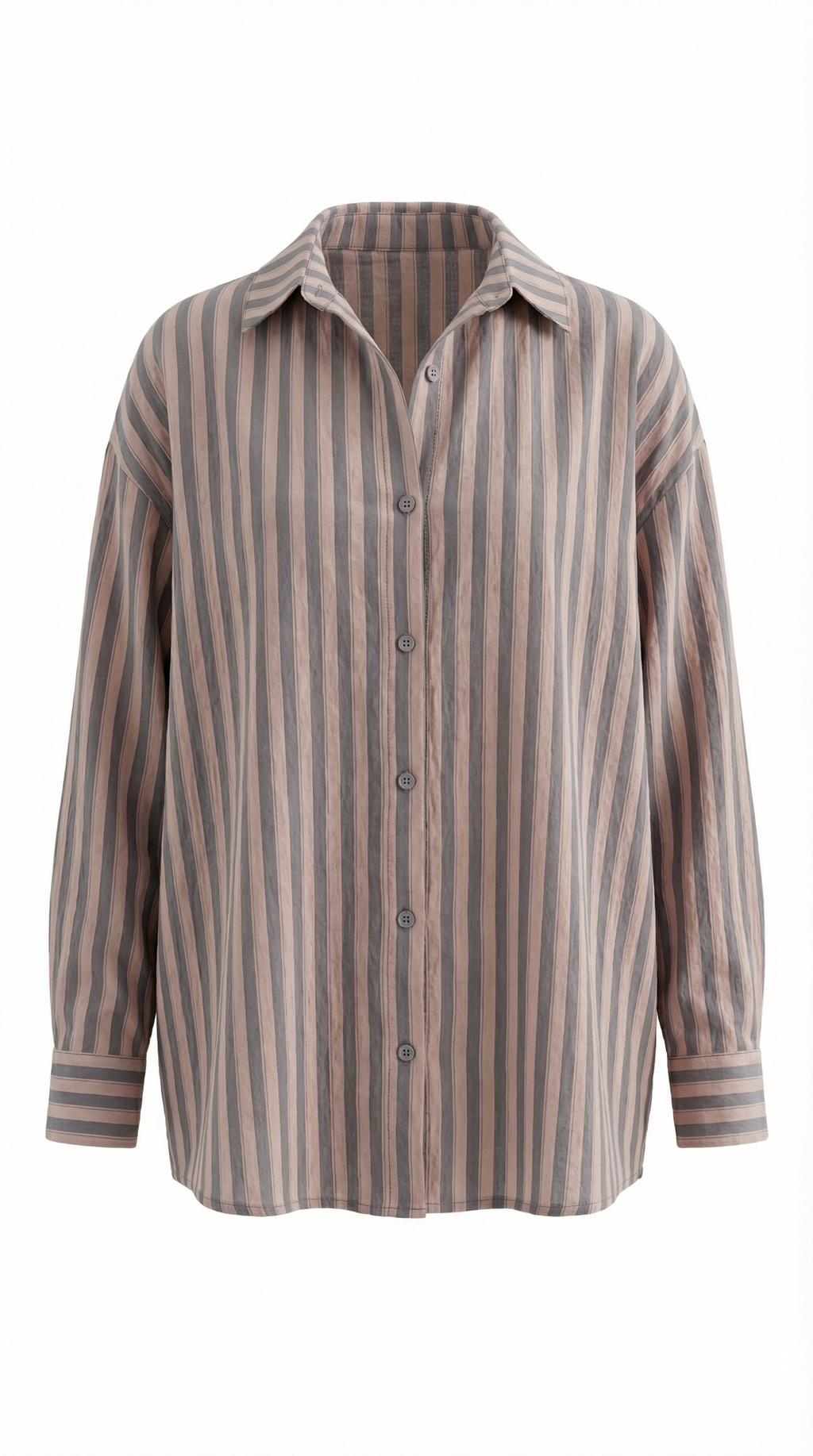 Antrasit Pembe Çizgili Oversize Gömlek