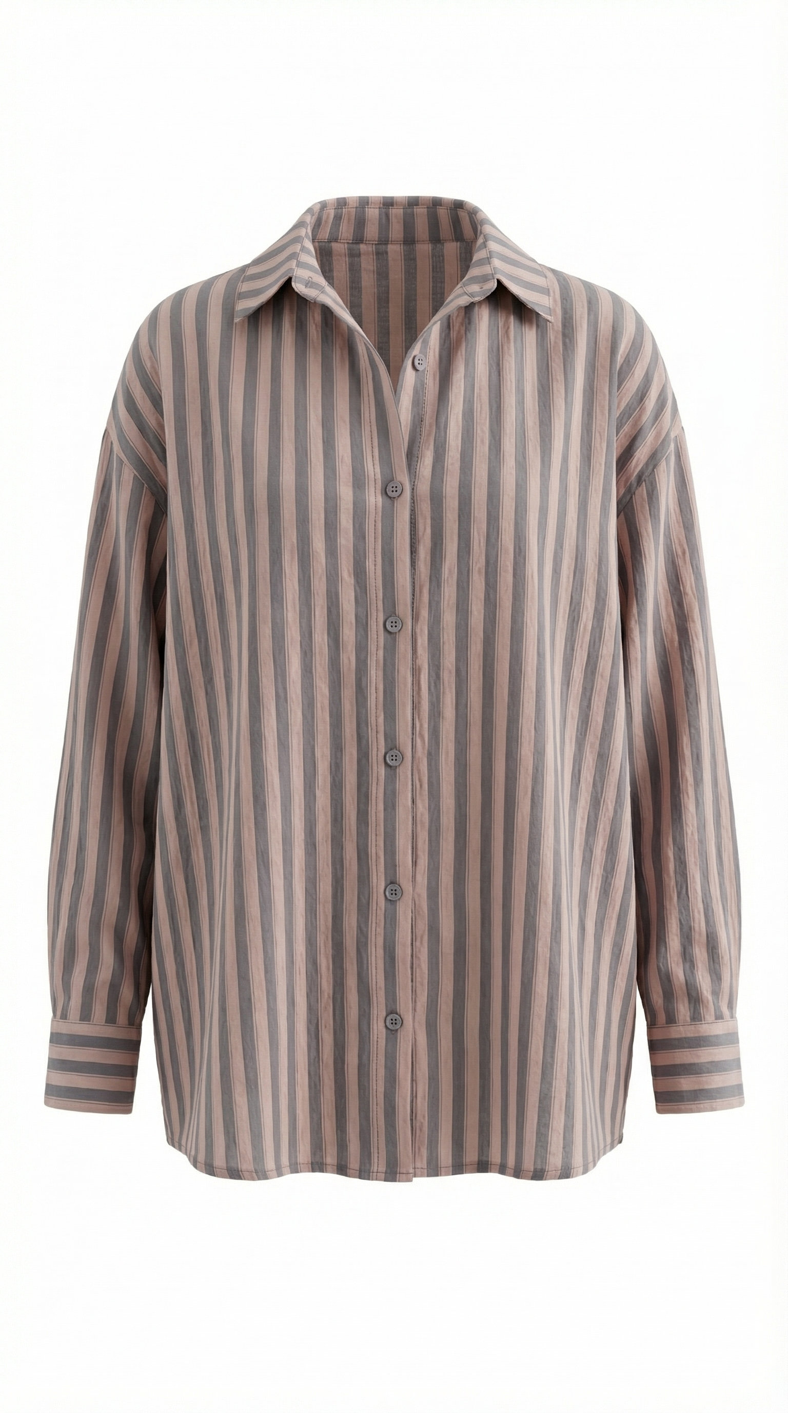 Antrasit Pembe Çizgili Oversize Gömlek