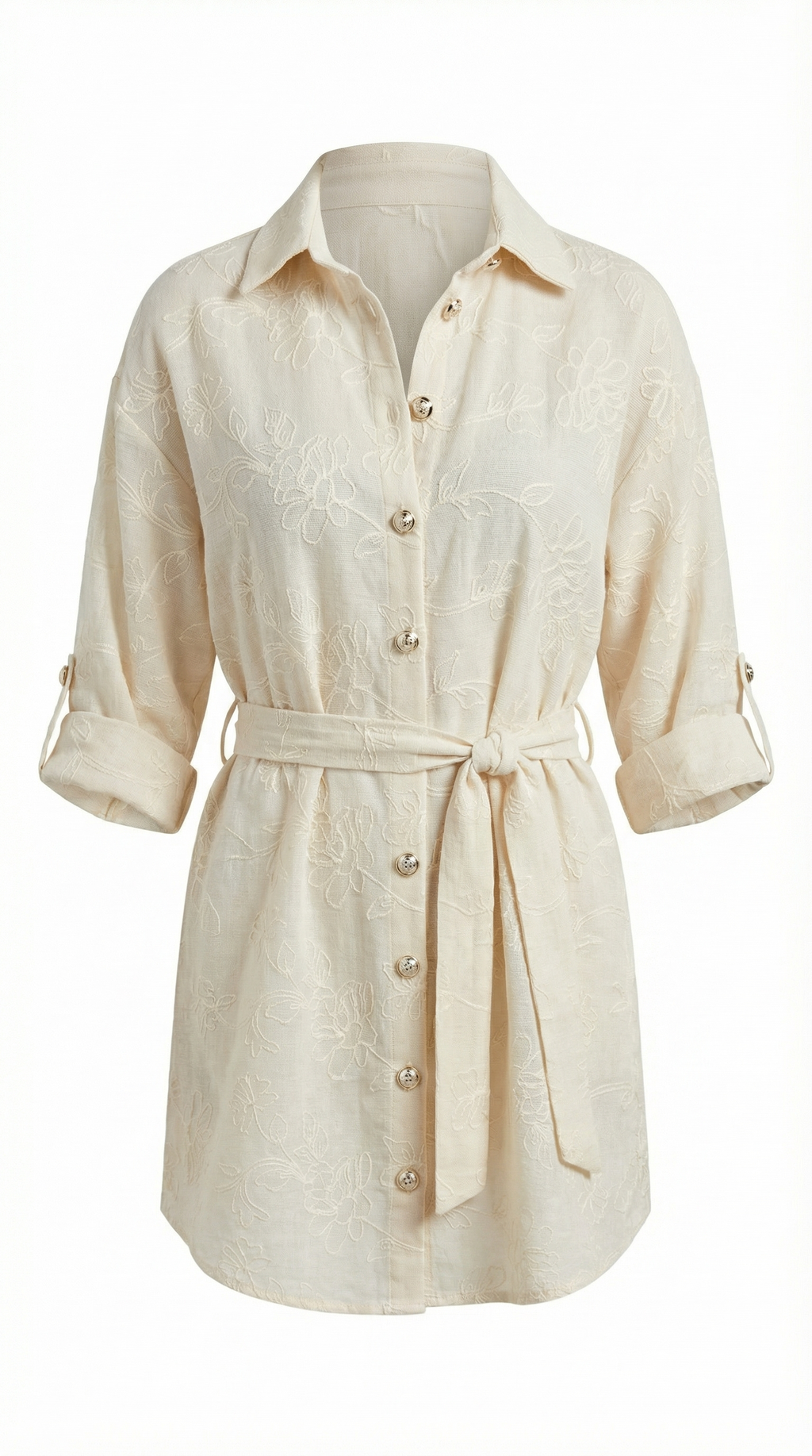 Nakış Detaylı Keten Görünümlü Kısa Elbise