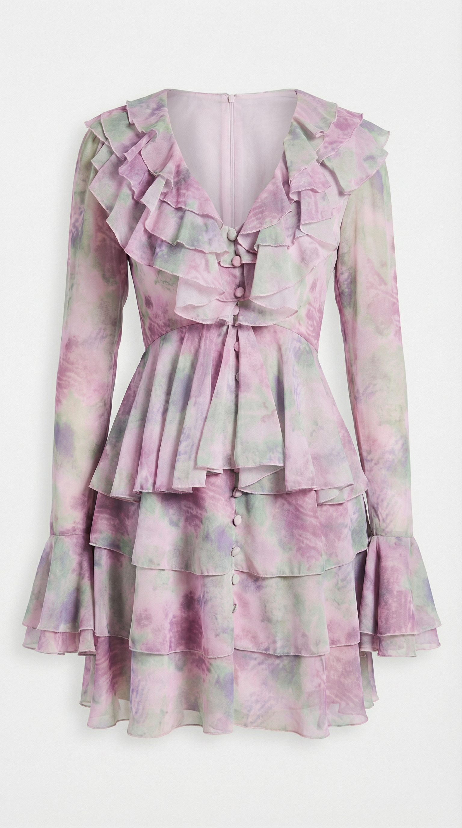 Pastel Desenli Fırfırlı Mini Elbise