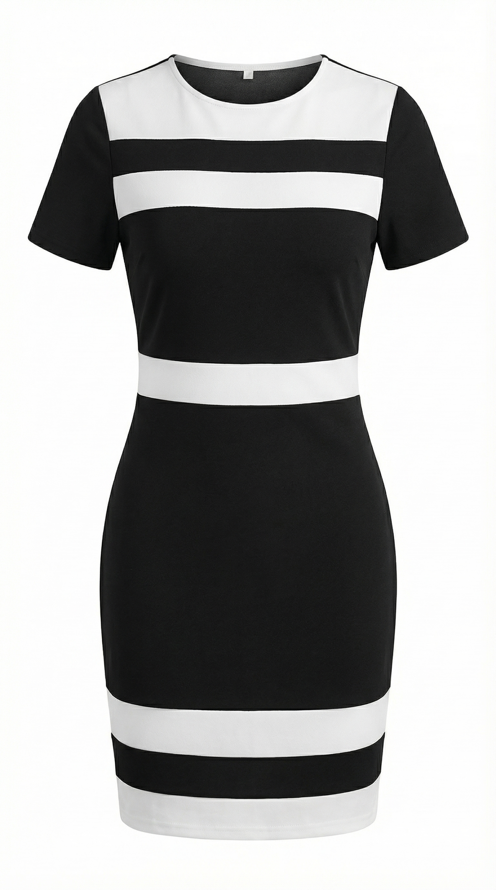Siyah Beyaz Bloklu Kısa Kollu Mini Elbise