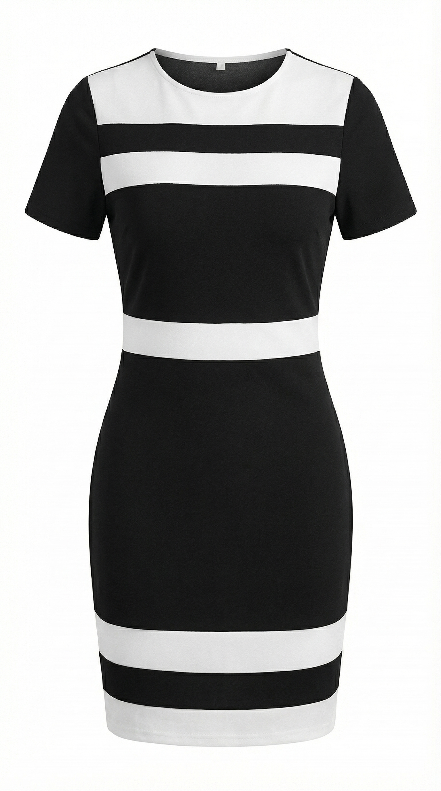 Siyah Beyaz Bloklu Kısa Kollu Mini Elbise