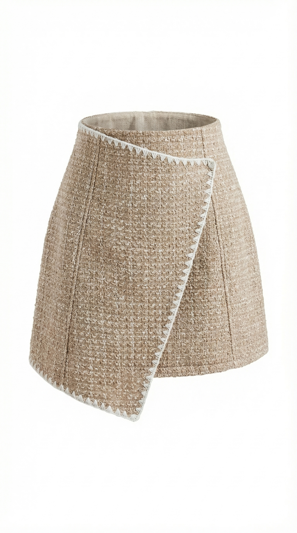 Bej Kapaklı Çoban Dikişli Mini Etek