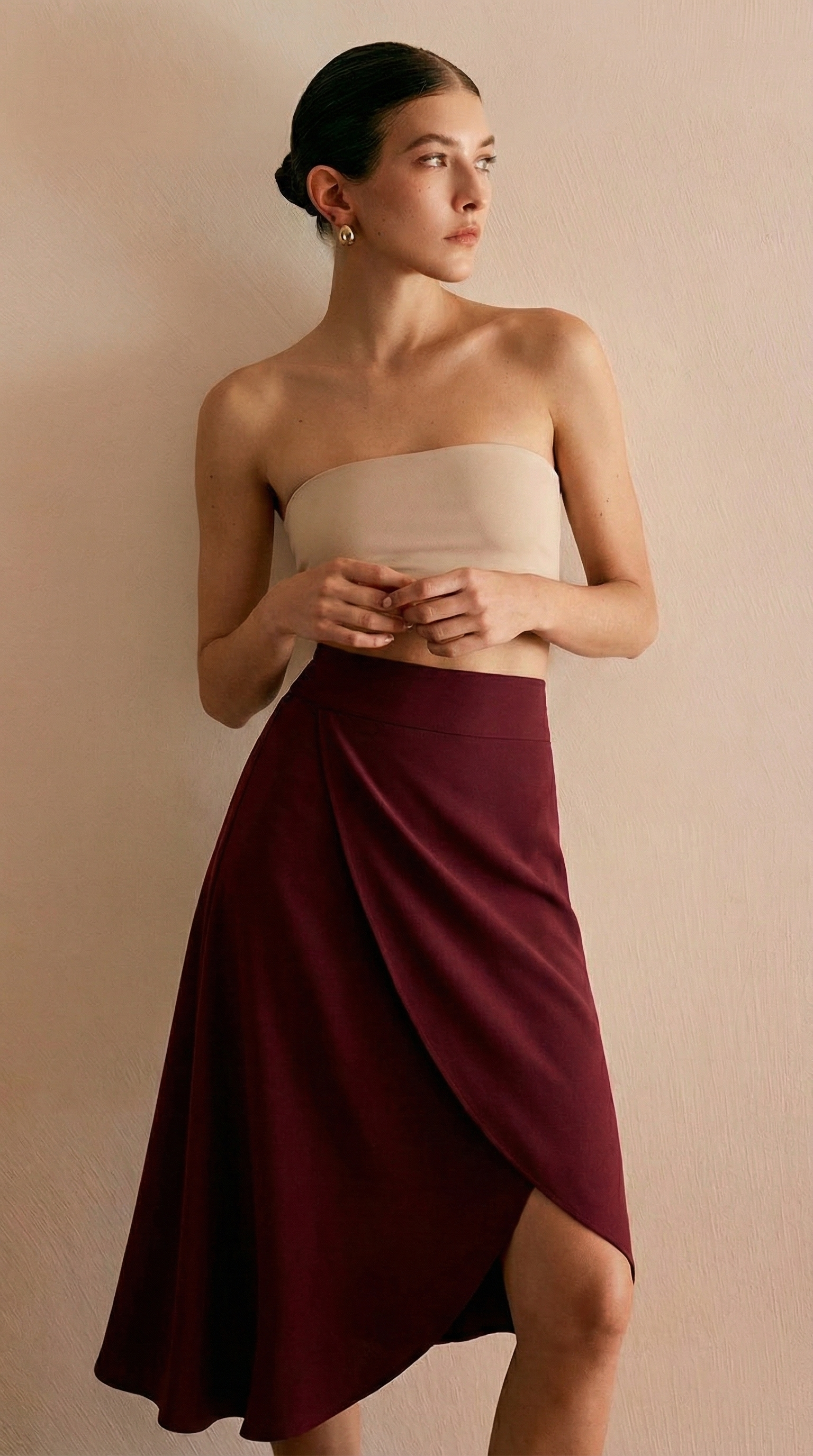 Cep Detaylı Taytlı Parçalı Etek Bordo