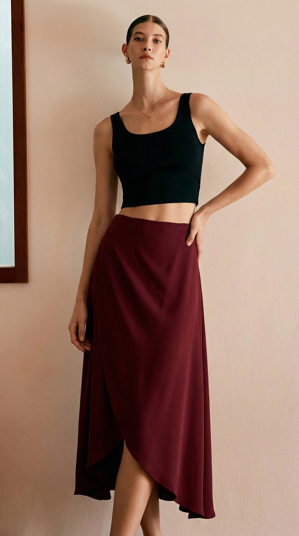 Cep Detaylı Taytlı Parçalı Etek Bordo
