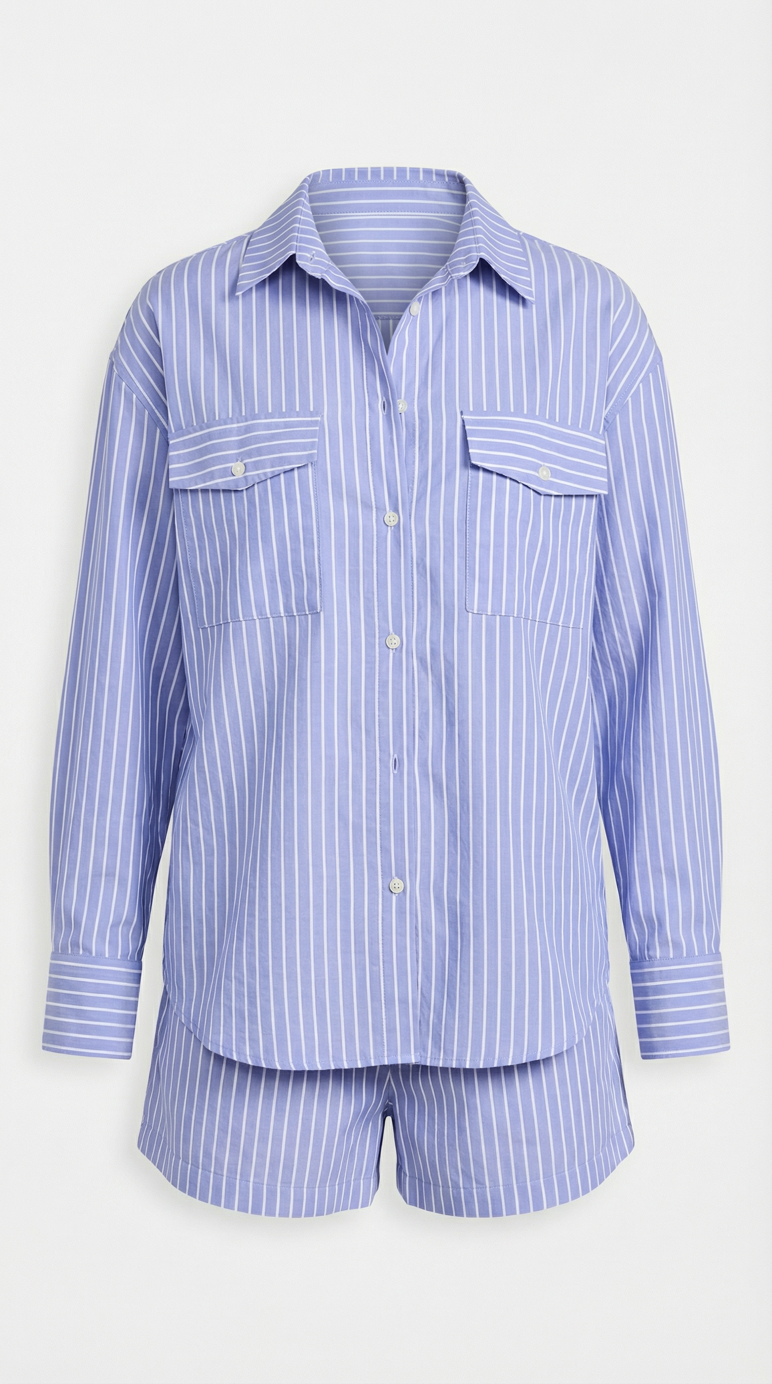 Lila Çizgili Uzun Kollu Şort Takım