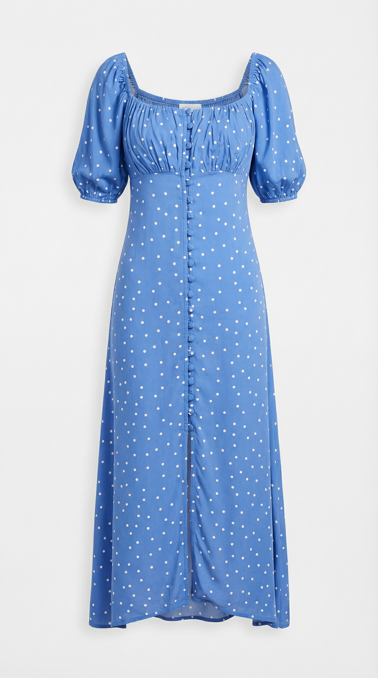 Mavi Puantiyeli Düğme Detaylı Midi Elbise
