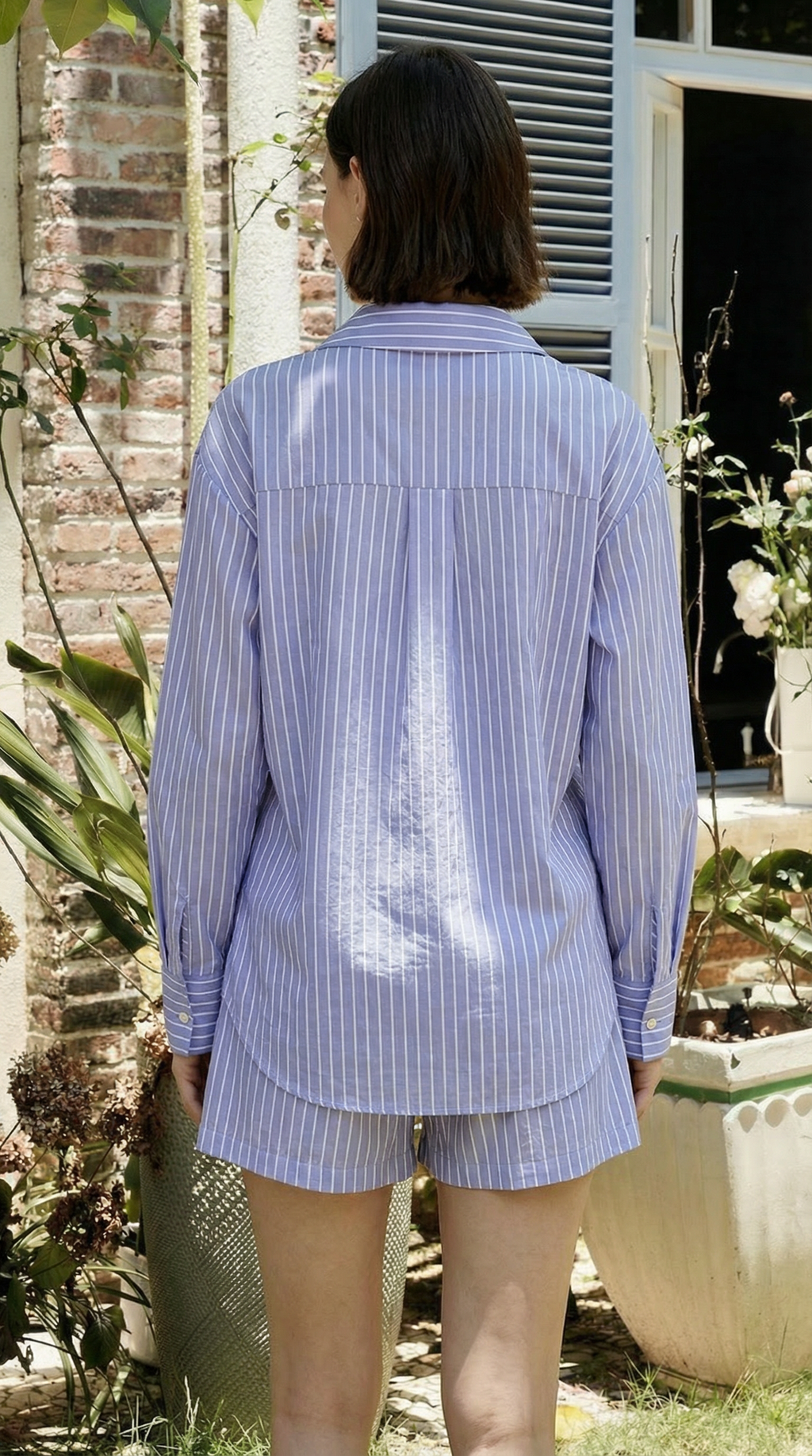 Lila Çizgili Uzun Kollu Şort Takım