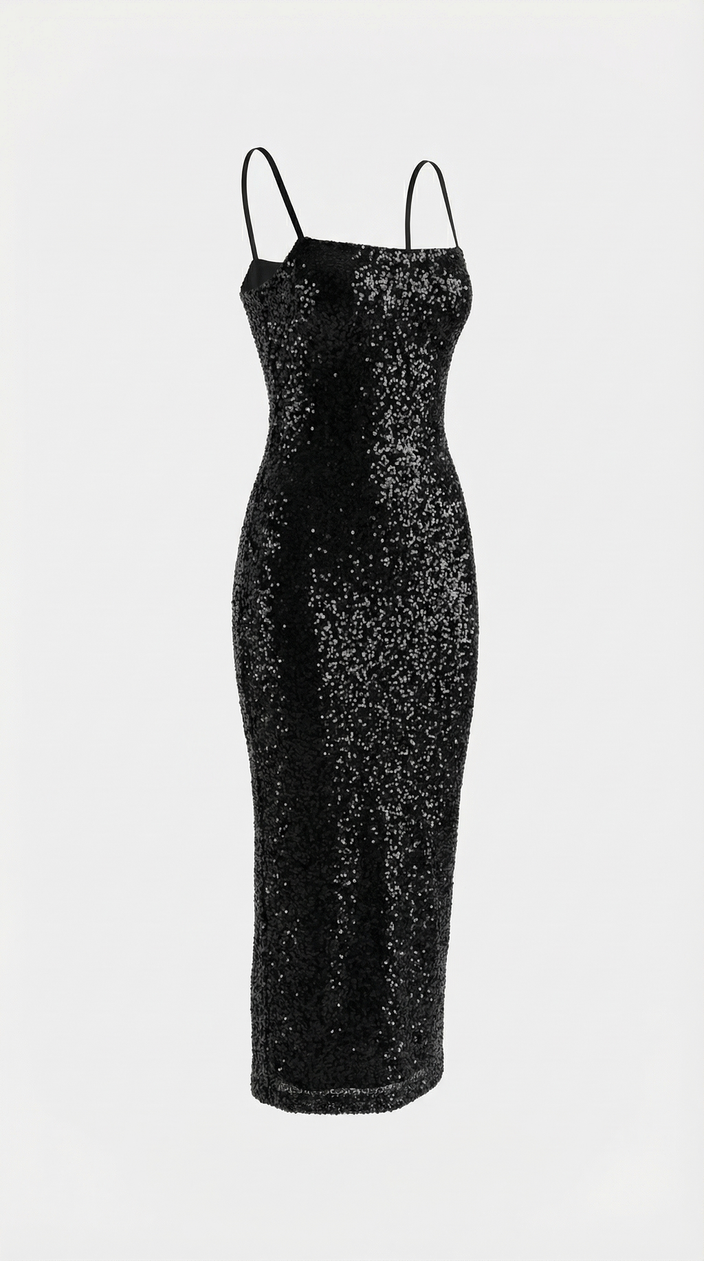 Simli İp Askılı Siyah Midi Elbise