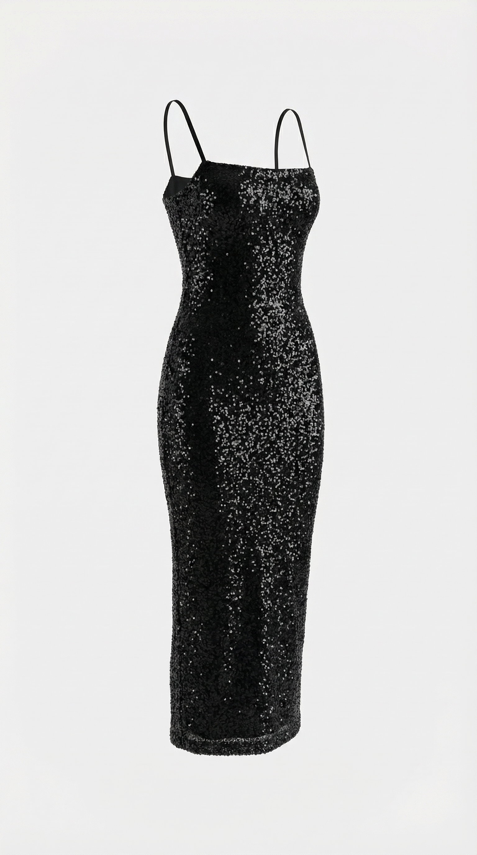 Simli İp Askılı Siyah Midi Elbise