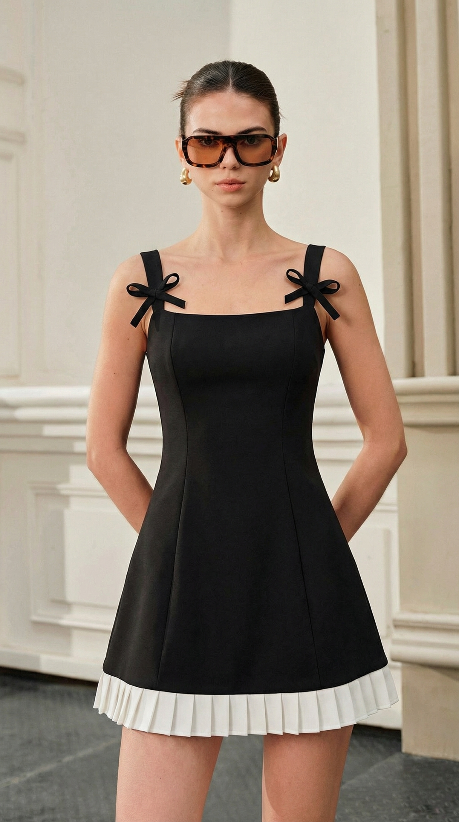 Fiyonk Askılı Pile Detay Mini Elbise