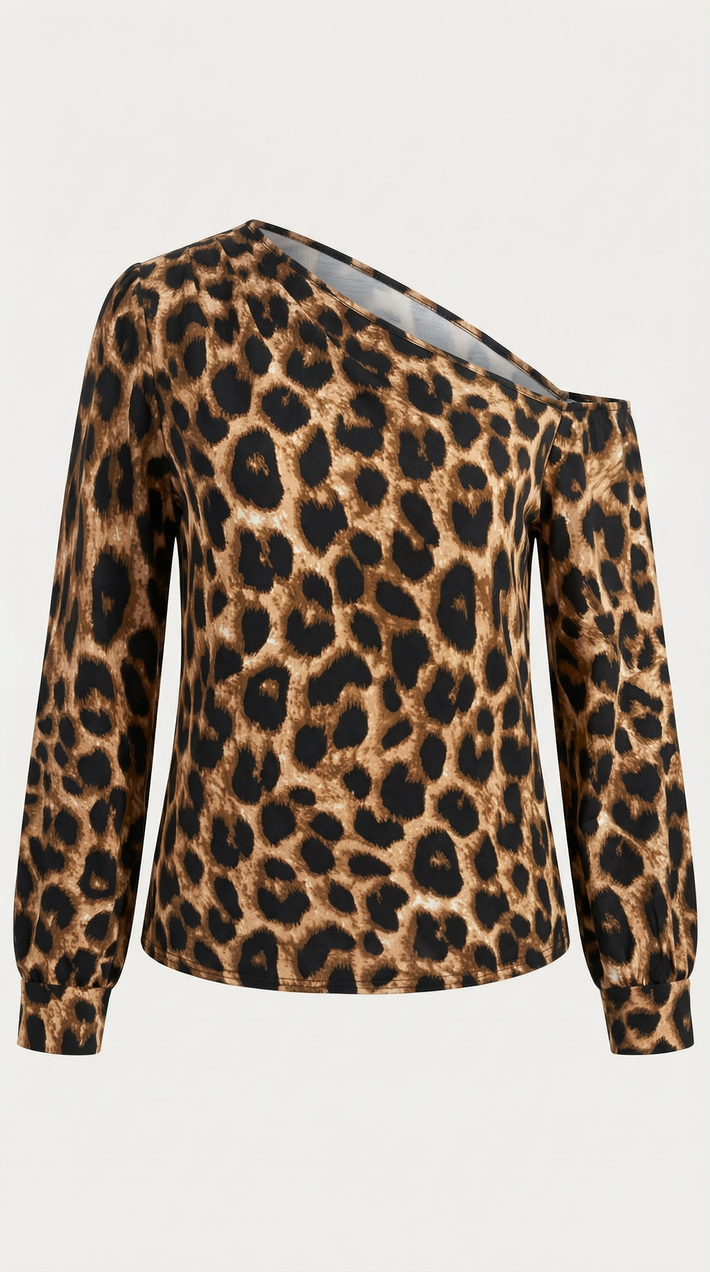 Leopar Desenli Tek Omuz Modal Bluz
