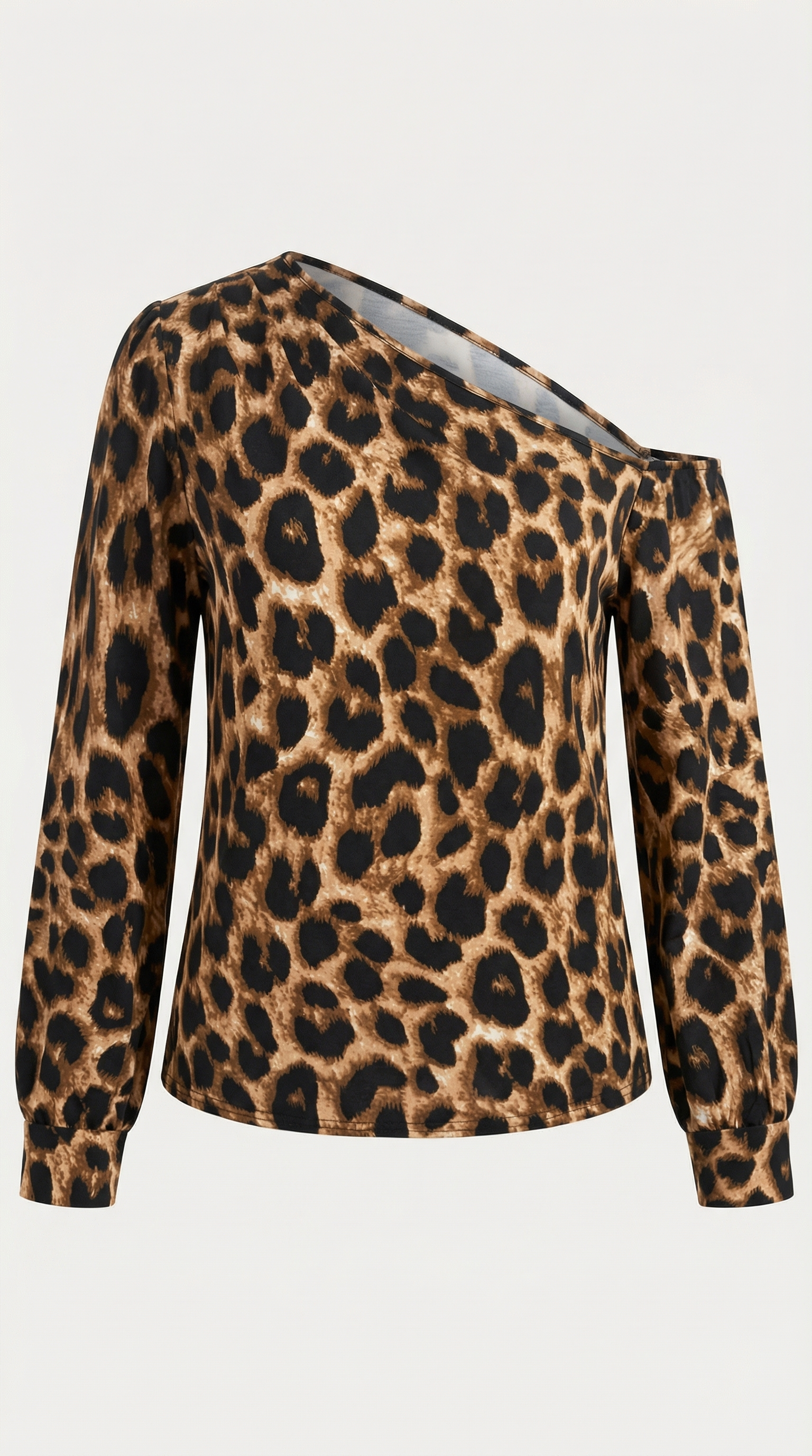 Leopar Desenli Tek Omuz Modal Bluz