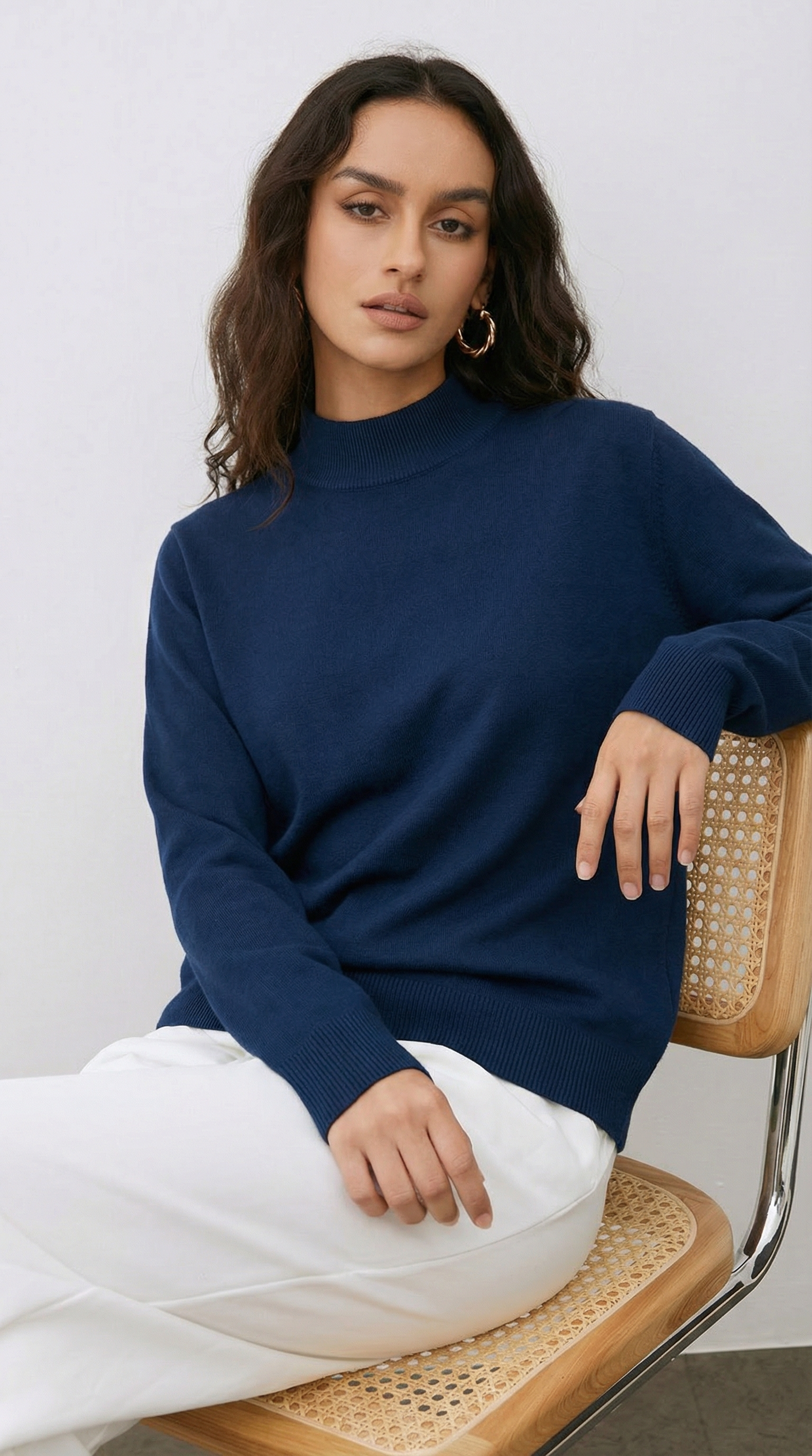 Lacivert Yarım Boğaz Pamuk Kazak