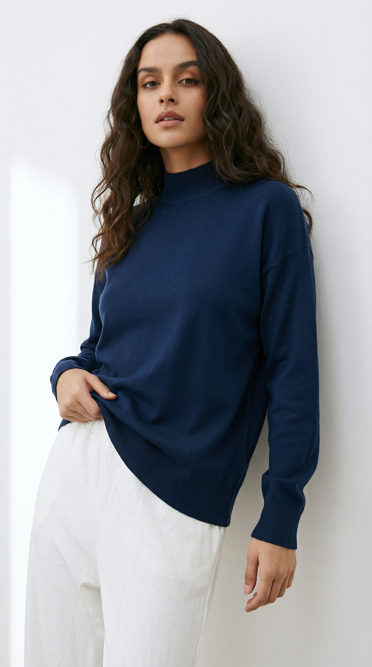 Lacivert Yarım Boğaz Pamuk Kazak