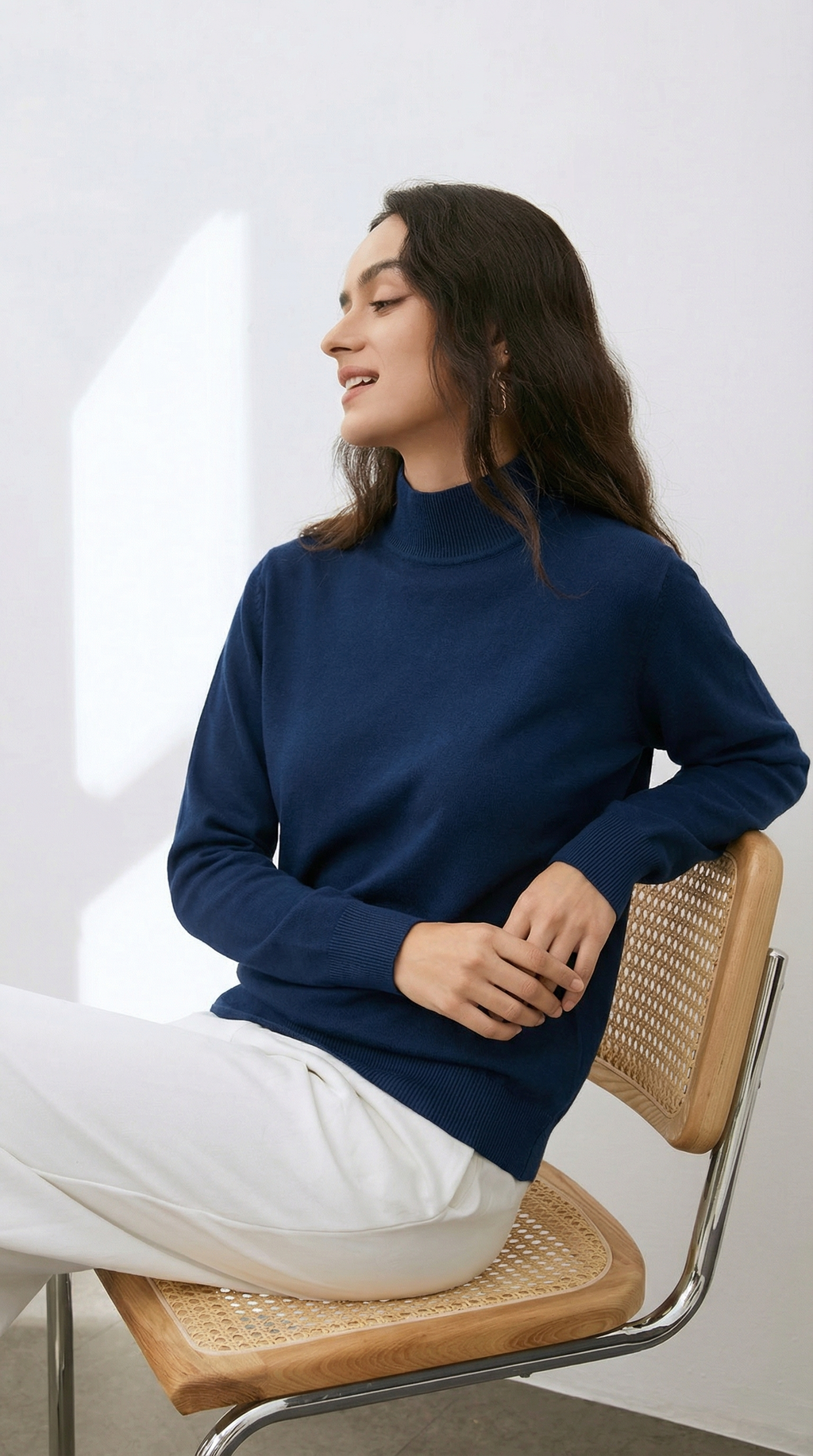 Lacivert Yarım Boğaz Pamuk Kazak