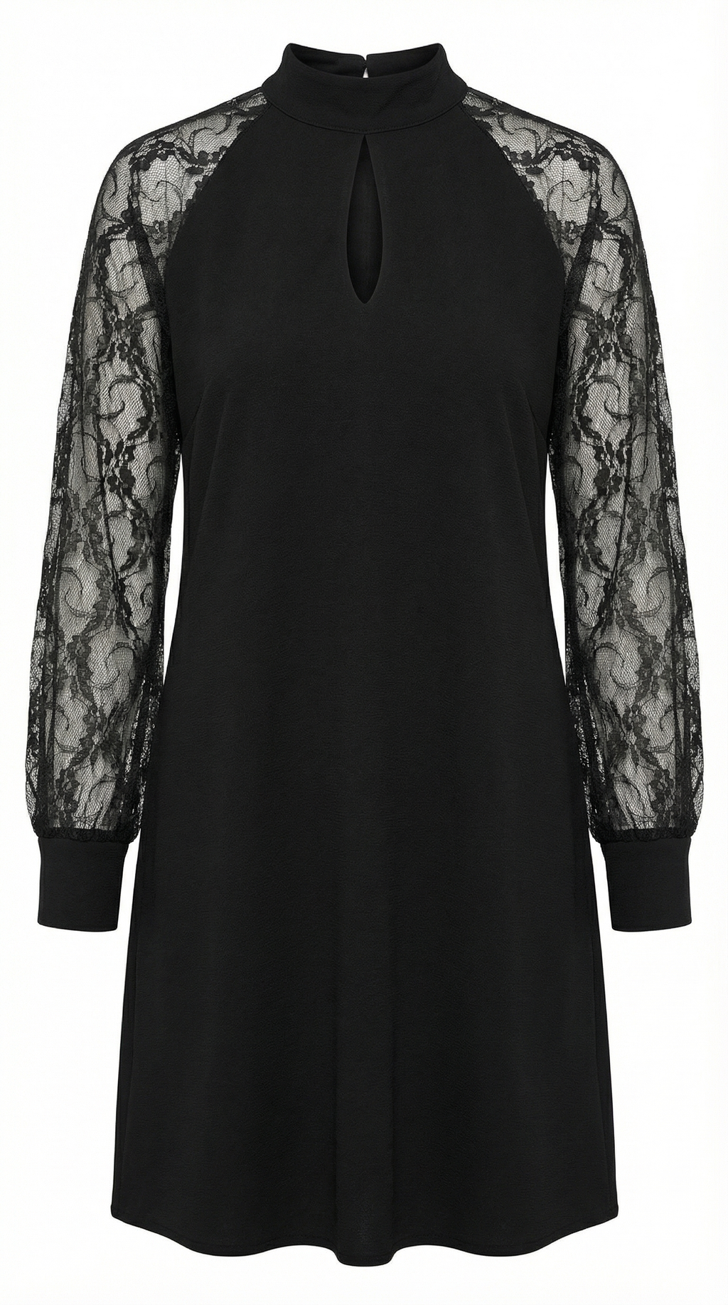 Dantel Kollu Damla Yaka Siyah Mini Elbise