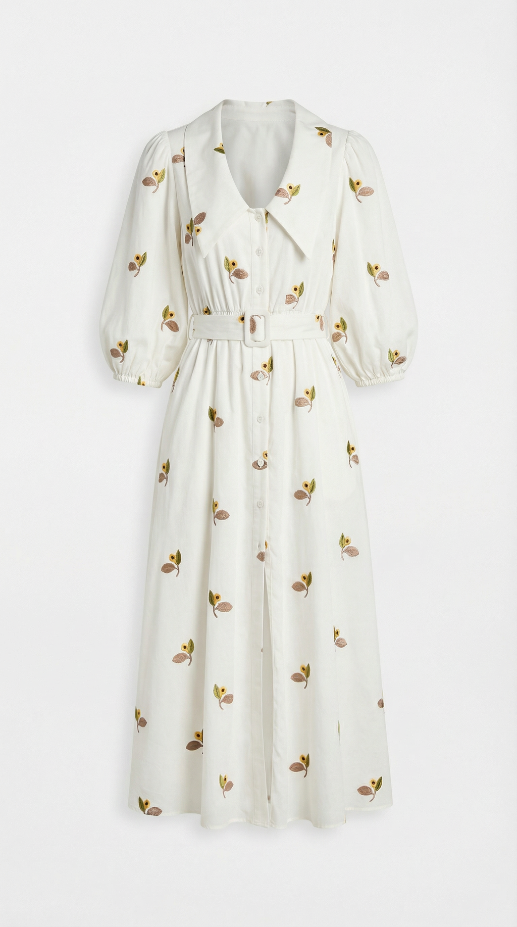 Çiçek Motifli Kuşaklı Uzun Elbise