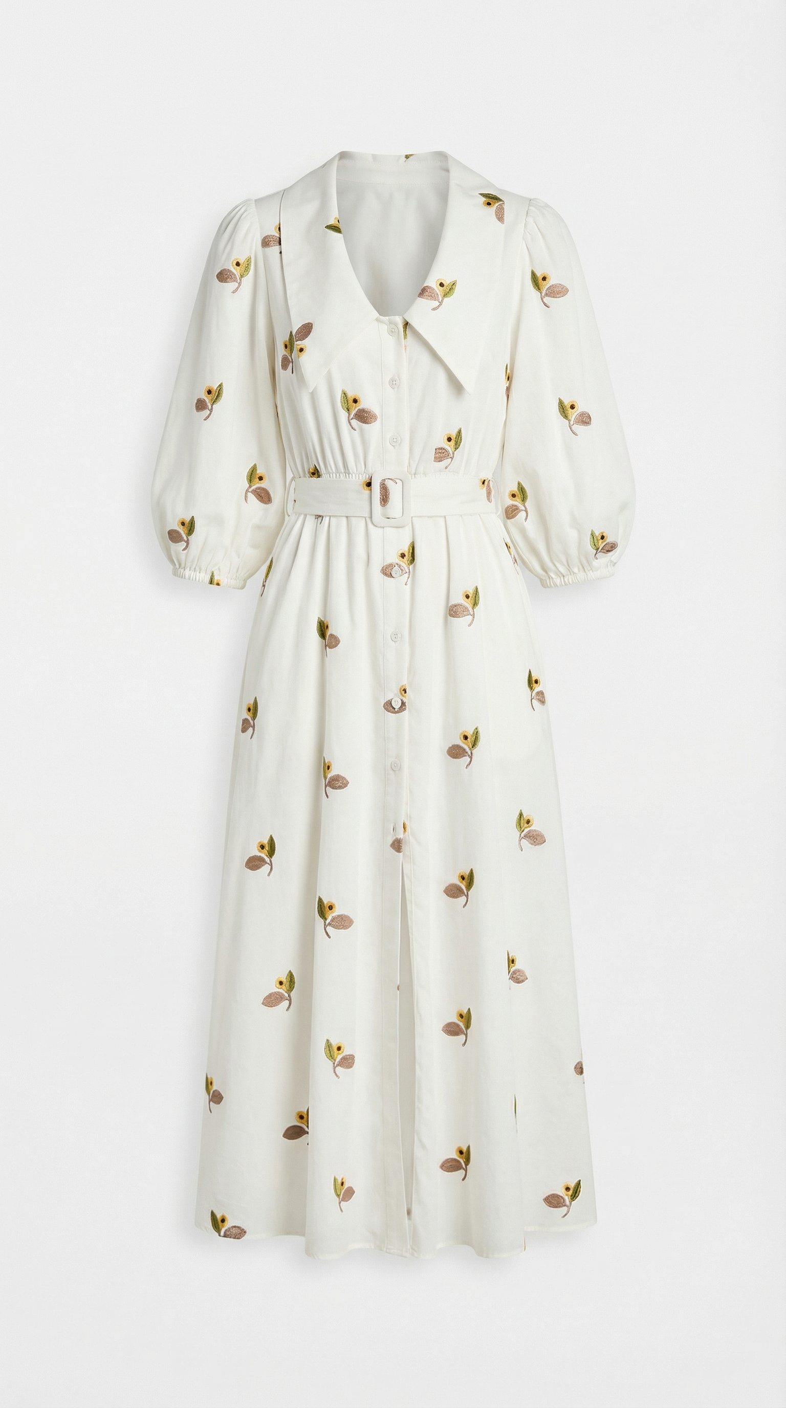 Çiçek Motifli Kuşaklı Uzun Elbise