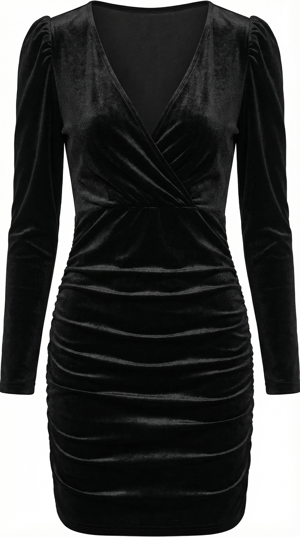 Siyah Kadife Kruvaze Mini Elbise