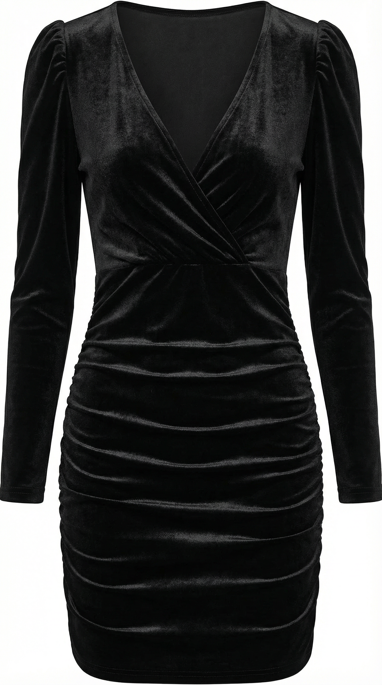 Siyah Kadife Kruvaze Mini Elbise