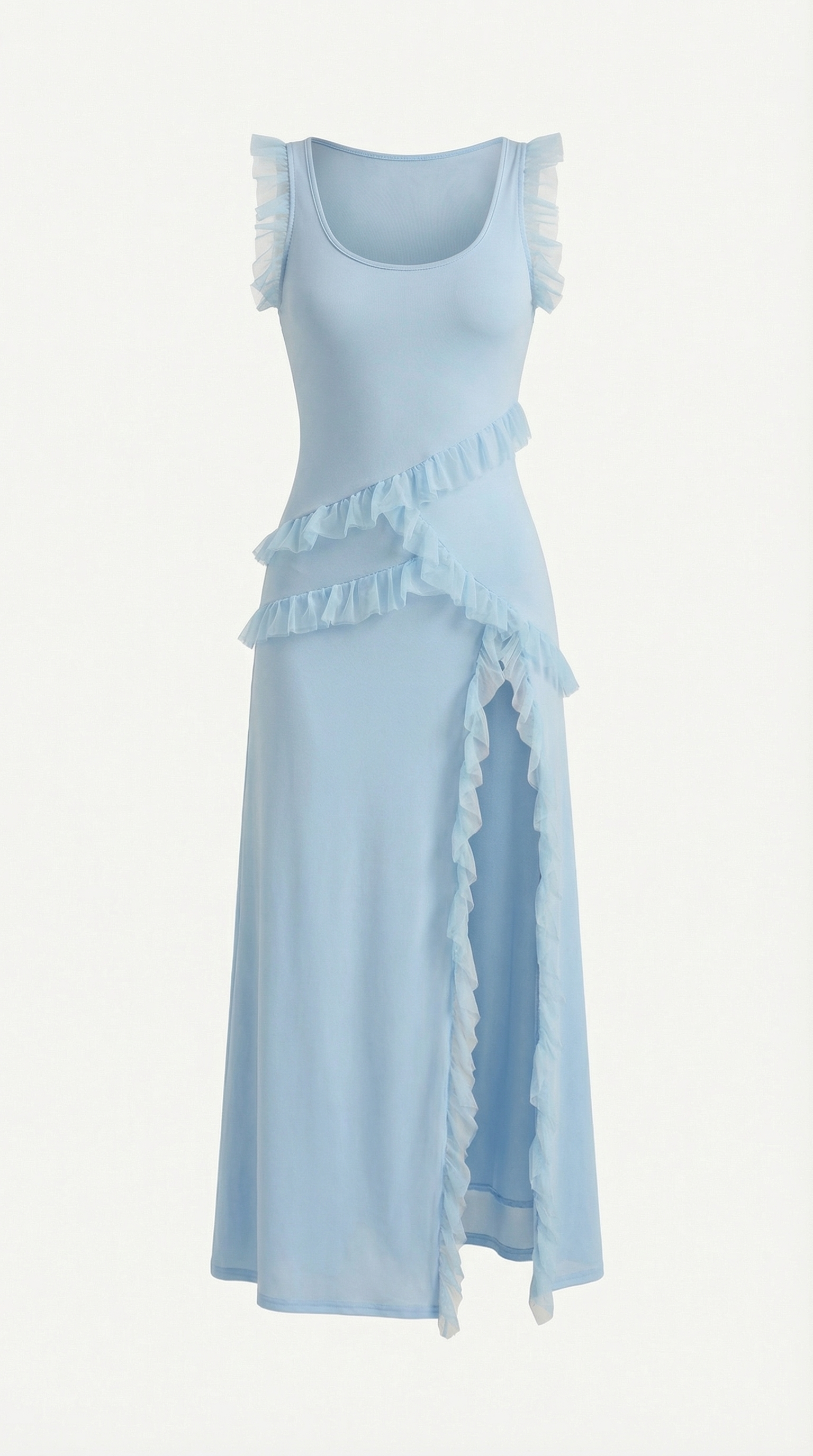 Bebe Mavi Yırtmaçlı Tül Midi Elbise