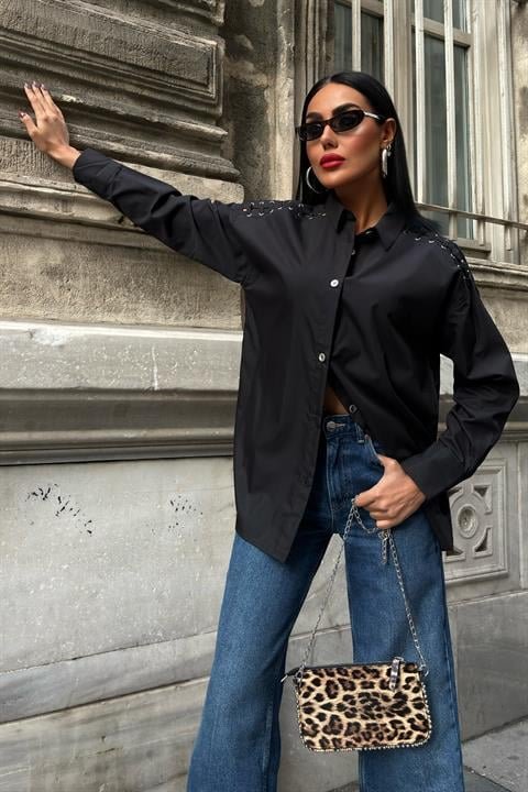 Kuşgözü Ve Biye Detaylı Poplin Gömlek 3419