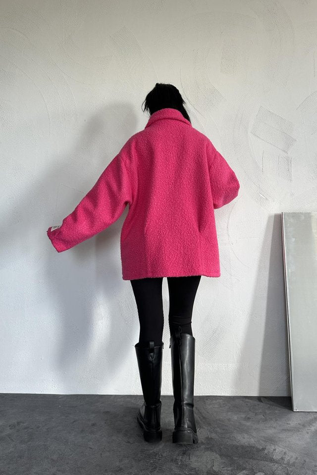 Fuşya Etiketli Pile Detaylı Ceket