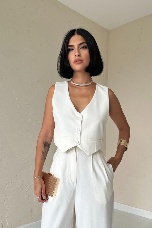 Ekru Klas Ceket Ve Yelek Ve Pantolon Takım