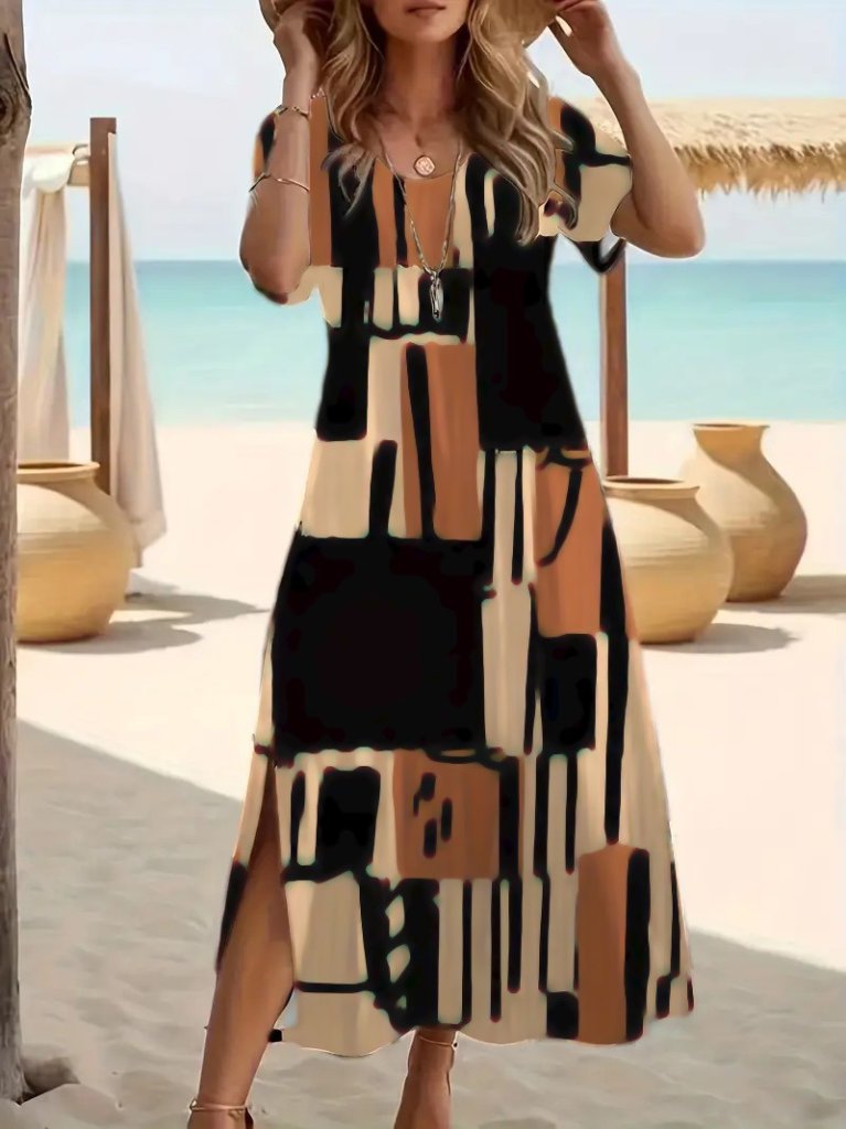 Kadın Kısa Kollu Bisiklet Yaka Süprem Elbise