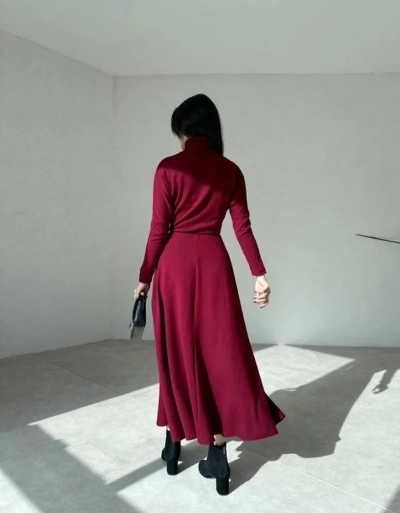 Kadın Uzun Kollu Balıkçı Yaka Uzun Akrilik Elbise