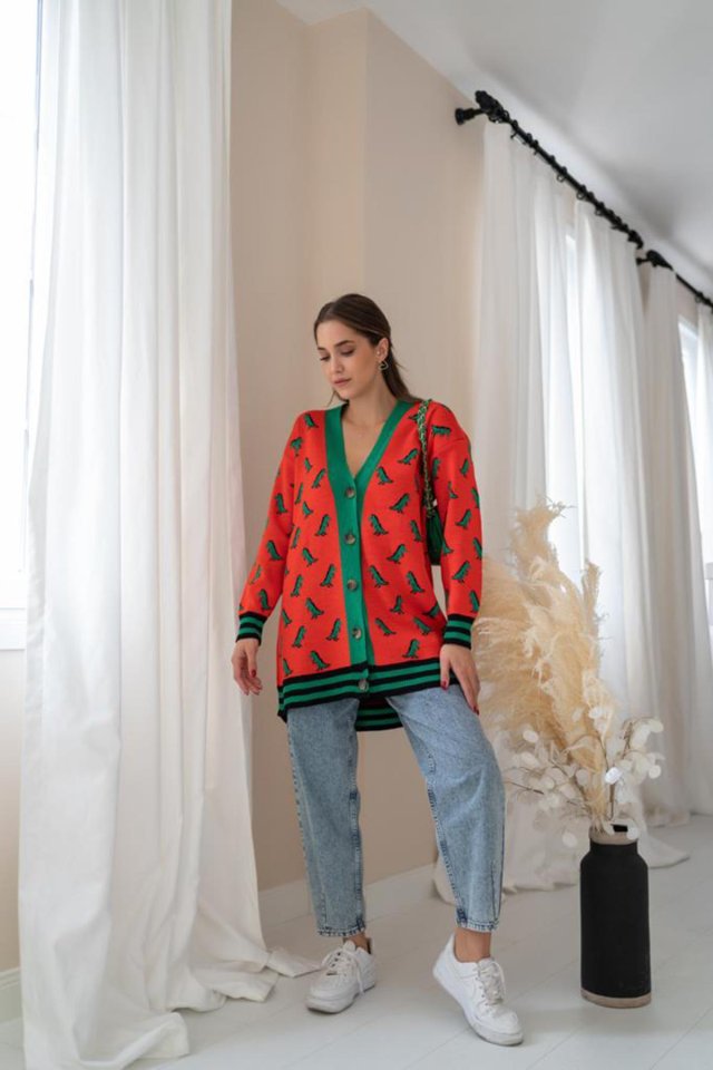 Oranj Desenli Hırka