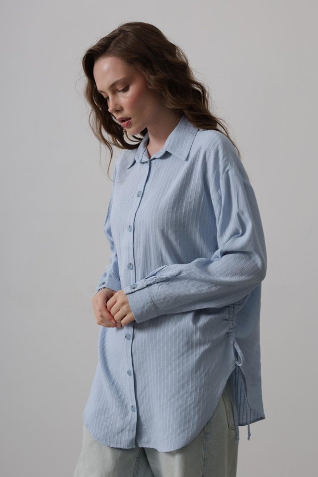 Yan Büzmeli Tunik Gömlek - Bebe Mavisi