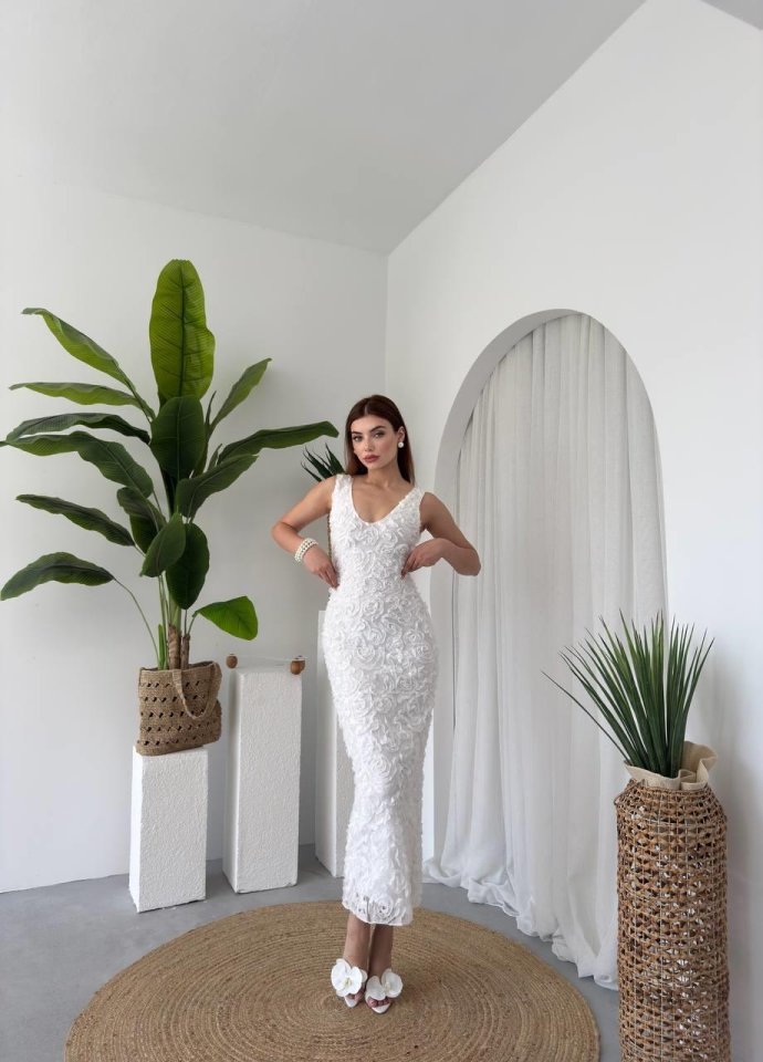 Kren Gül Detaylı Elbise