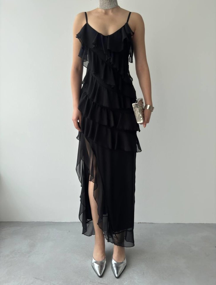 Ples Yırtmaç Detaylı Elbise