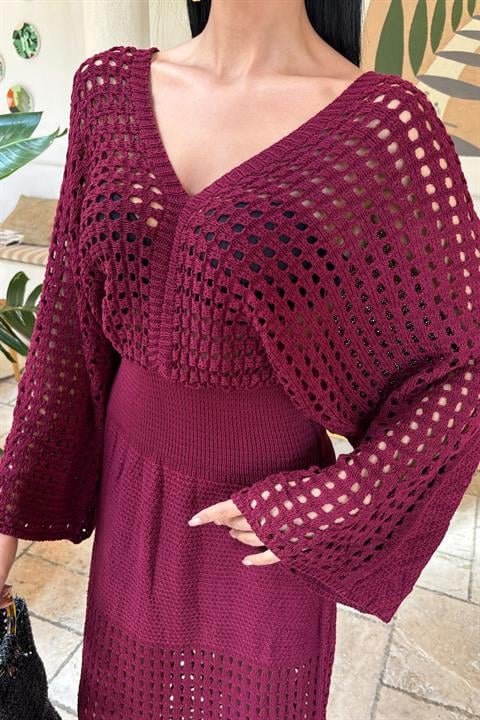 Yarasa Kollu Ajurlu Triko Elbise 2836