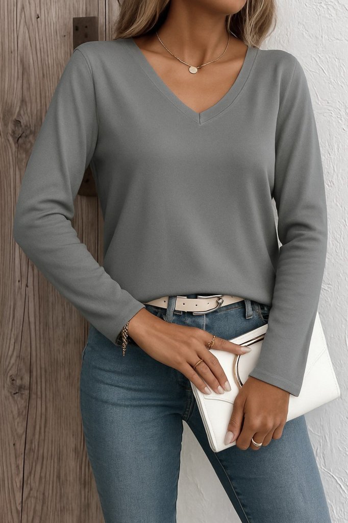 Kadın Uzun Kollu V Yaka Triko Bluz